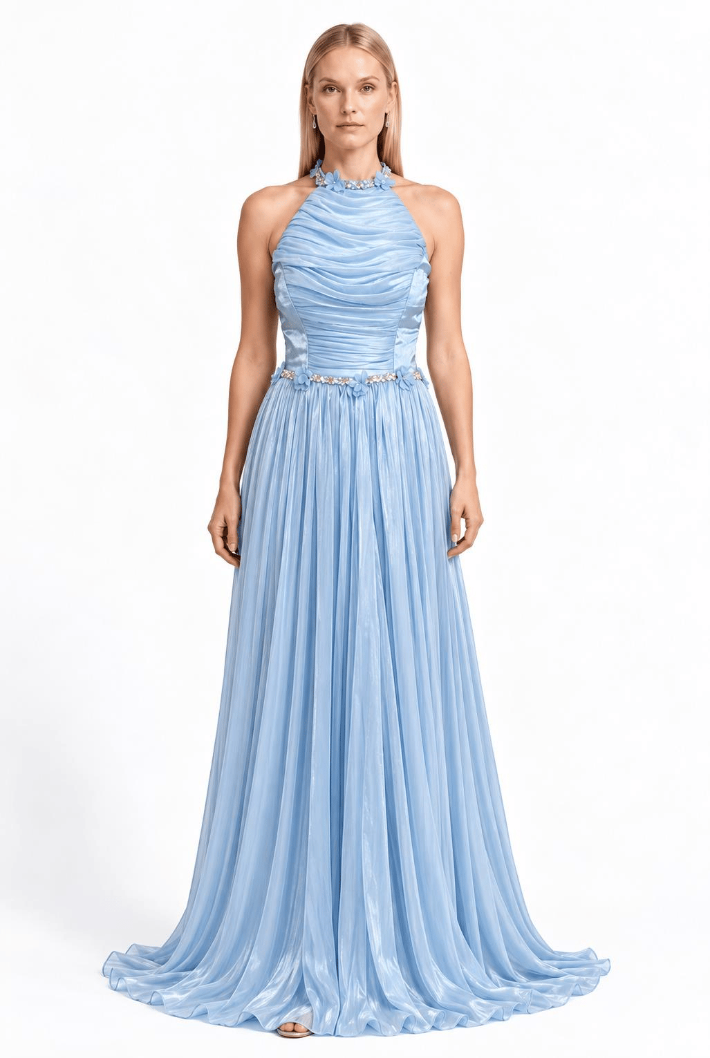 Mavi Halter Yaka Pliseli Abiye Abiye P-0000019522-MAVİMAV40