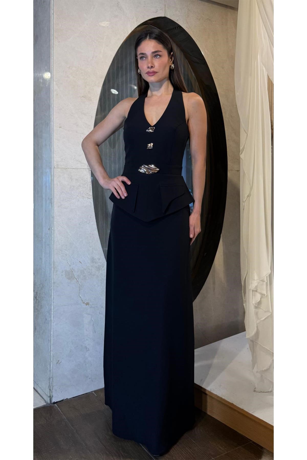 Siyah Cepli Halter Yaka Abiye Abiye P-0000017902-SİYAHSYH36