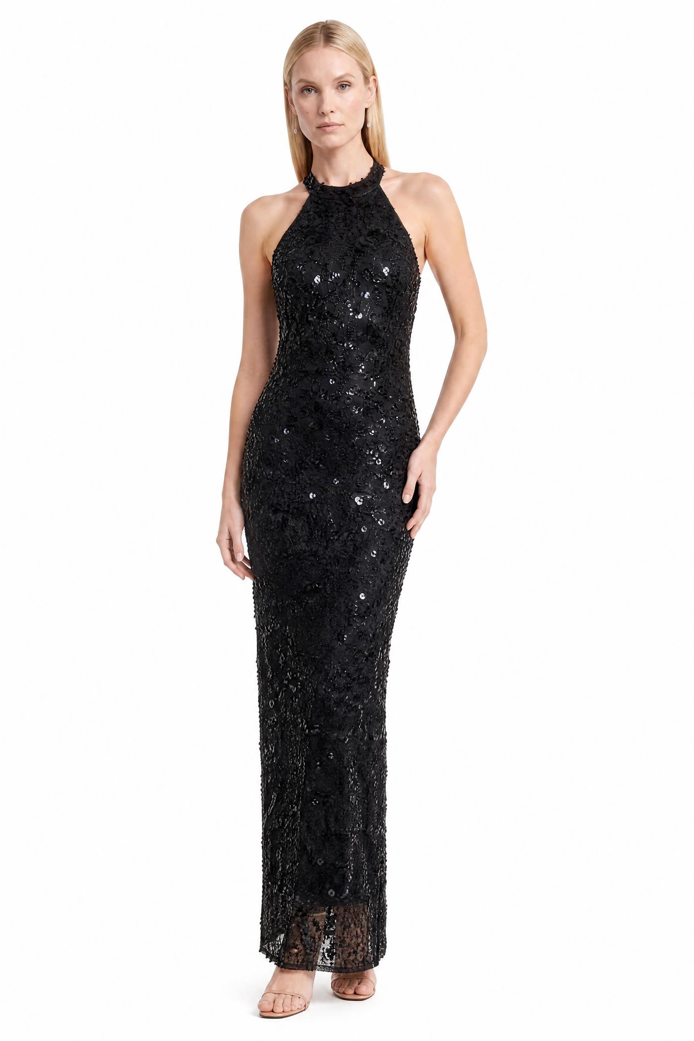 Siyah Halter Yaka Dantel Boncuk İşlemeli Abiye Abiye P-0000019306-SİYAHSYH36