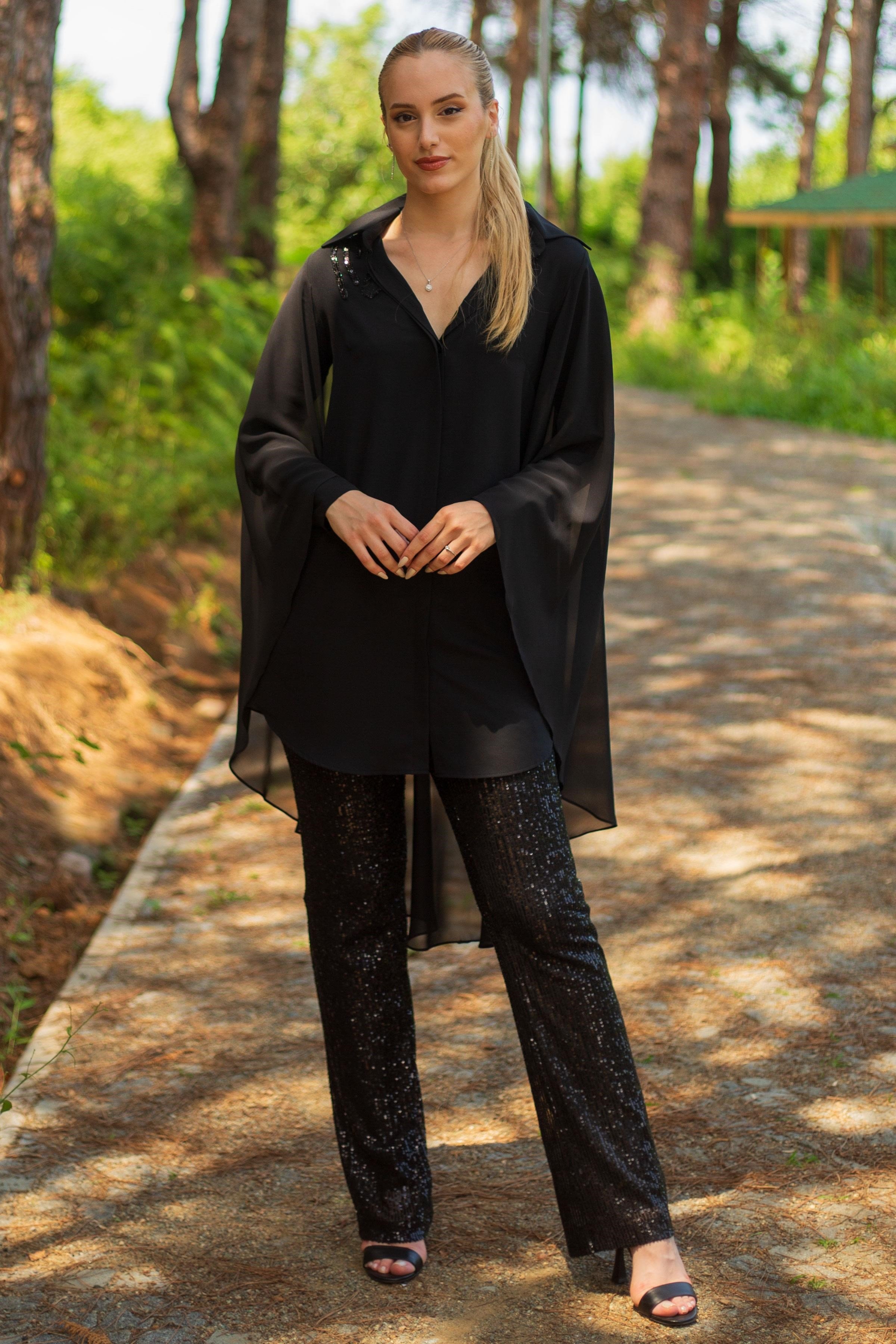 Siyah Tunikli Pantolonlu Takım Abiye P-0000013807-SİYAHSYH40