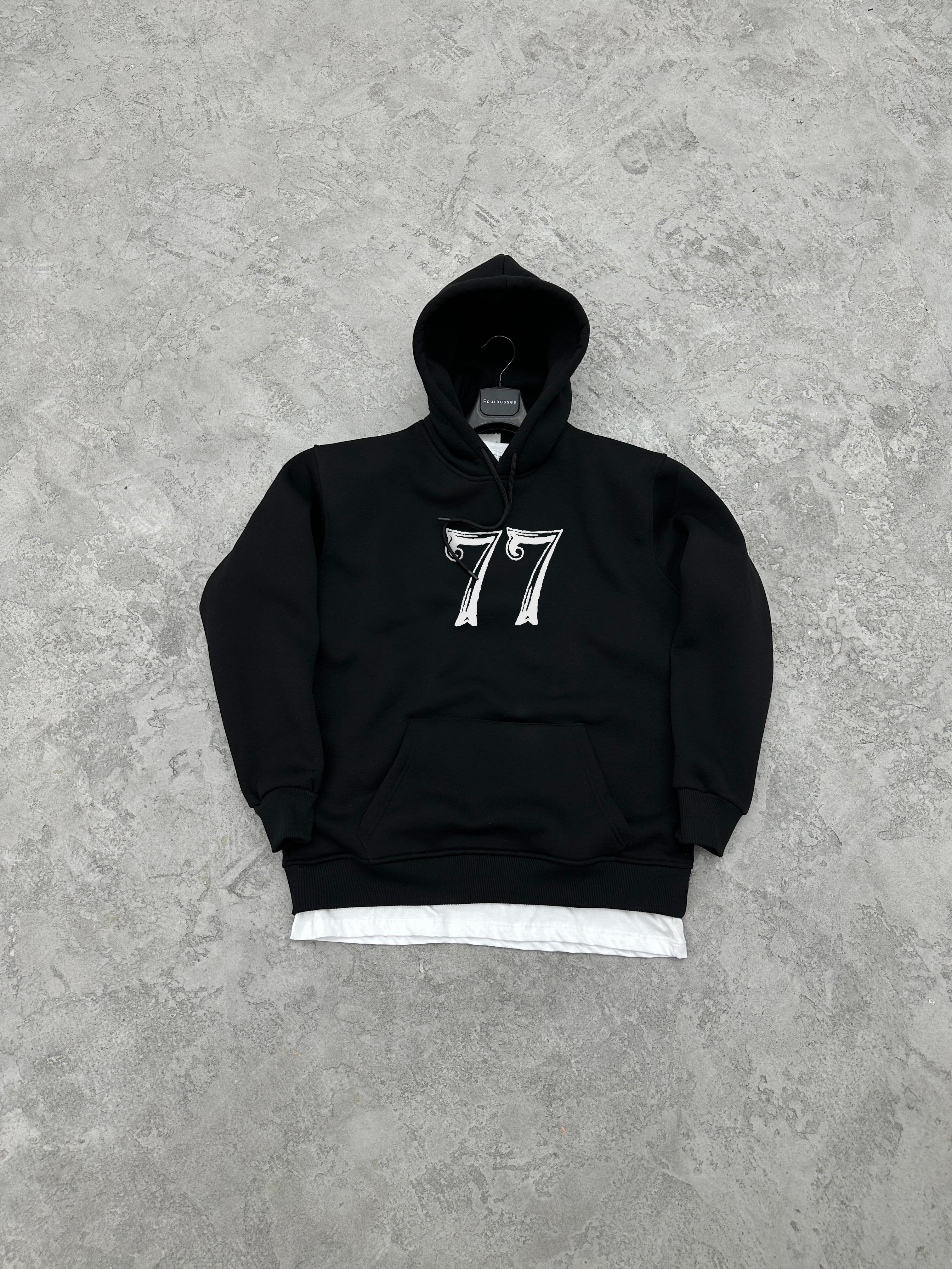 3 İplik Şardonlu 77 Sweatshirt - Siyah