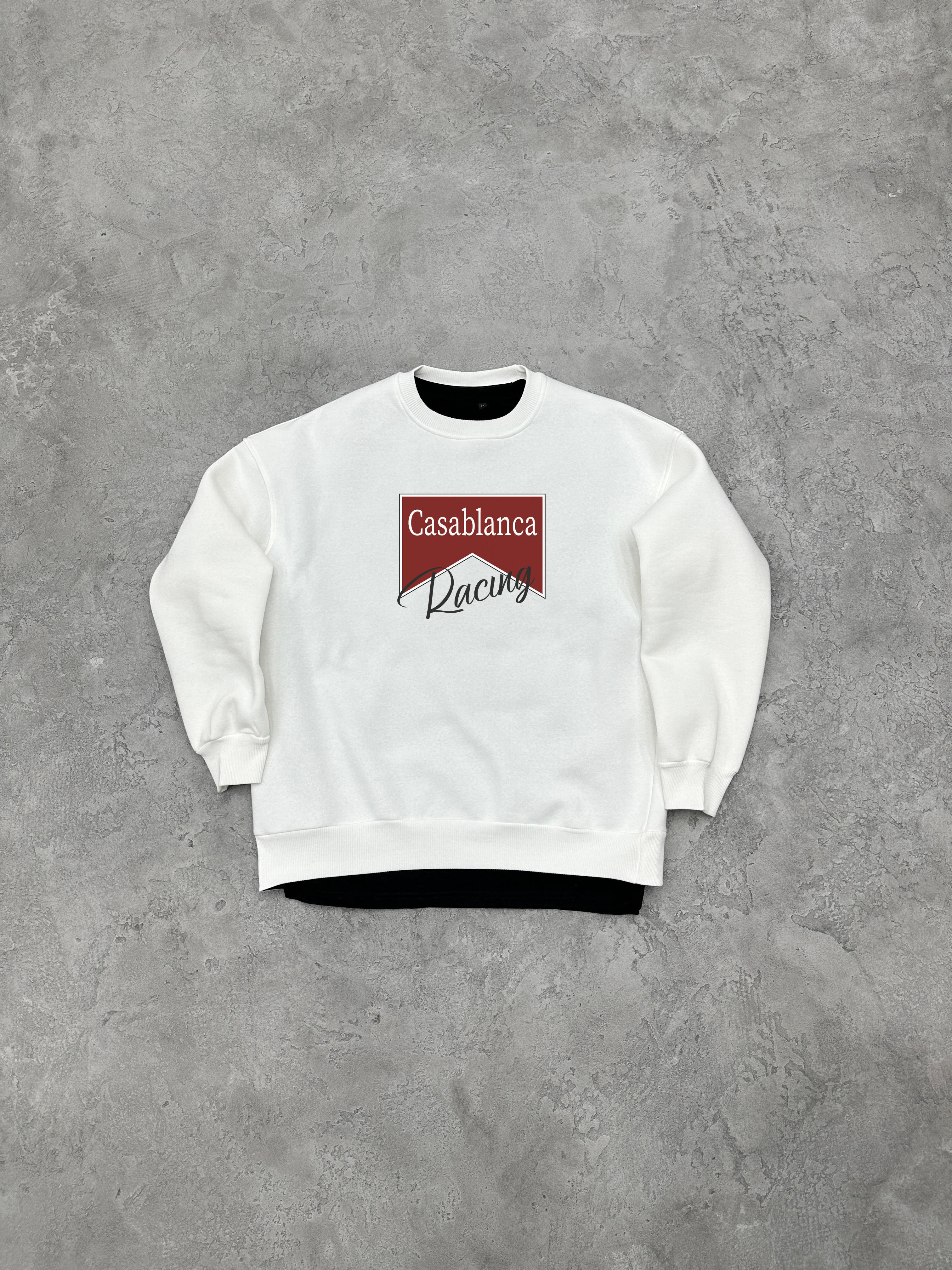 3 İplik Şardonlu Bisiklet Yaka CASABLANCA Sweatshirt - Beyaz