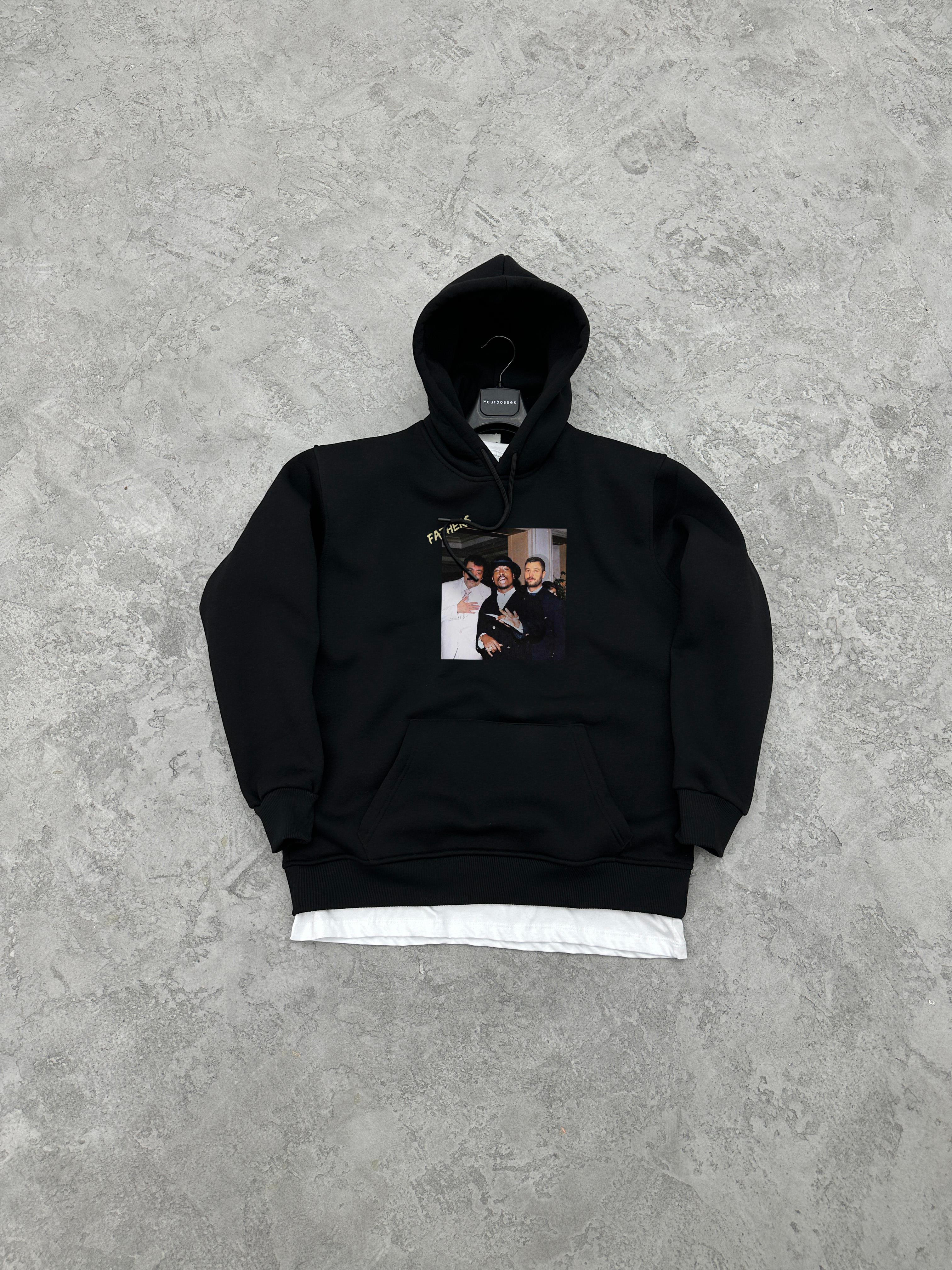 3 İplik Şardonlu FATHERS Sweatshirt - Siyah