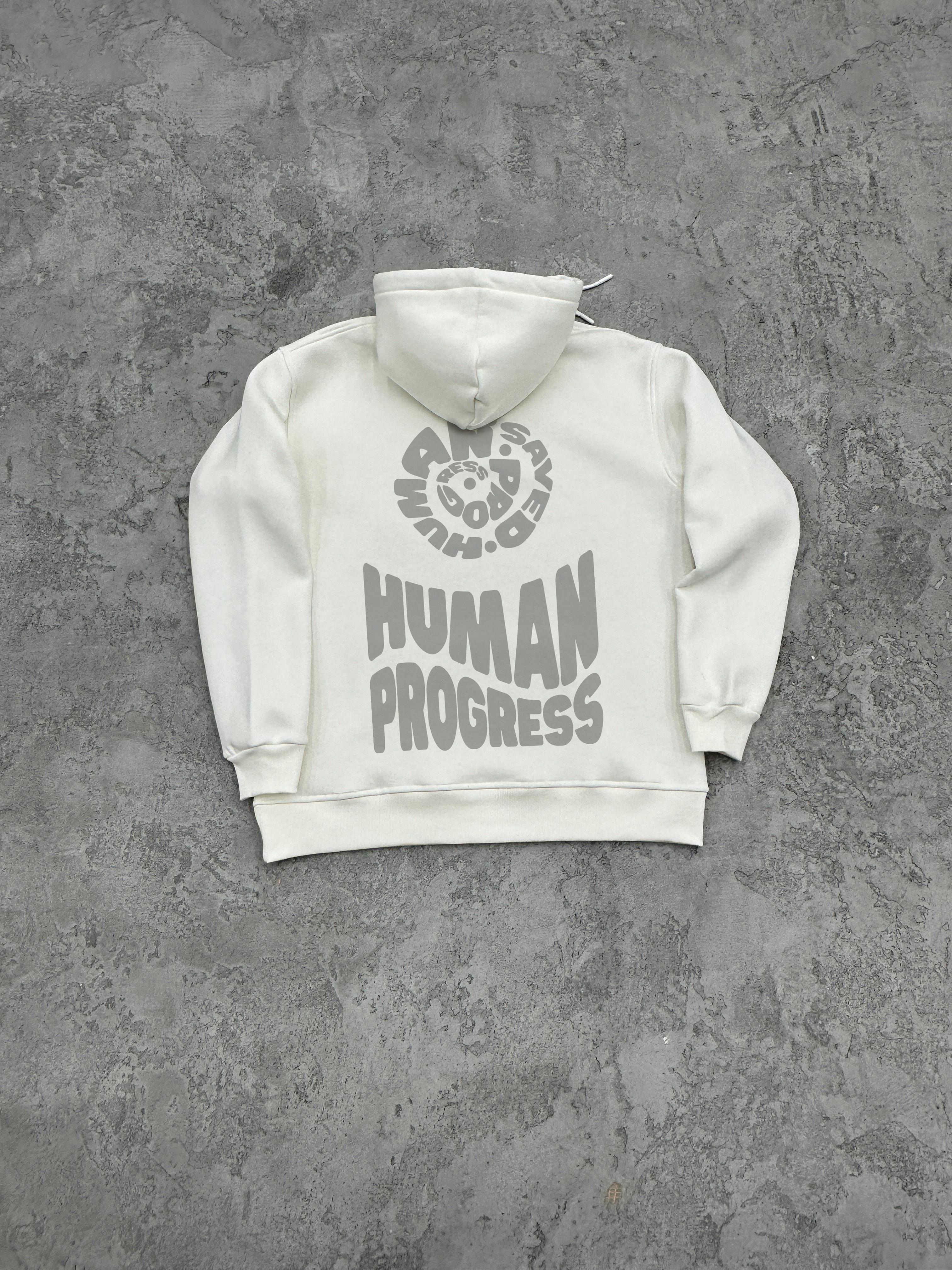 3 İplik Şardonlu HUMAN PROGRESS Sweatshirt - Beyaz