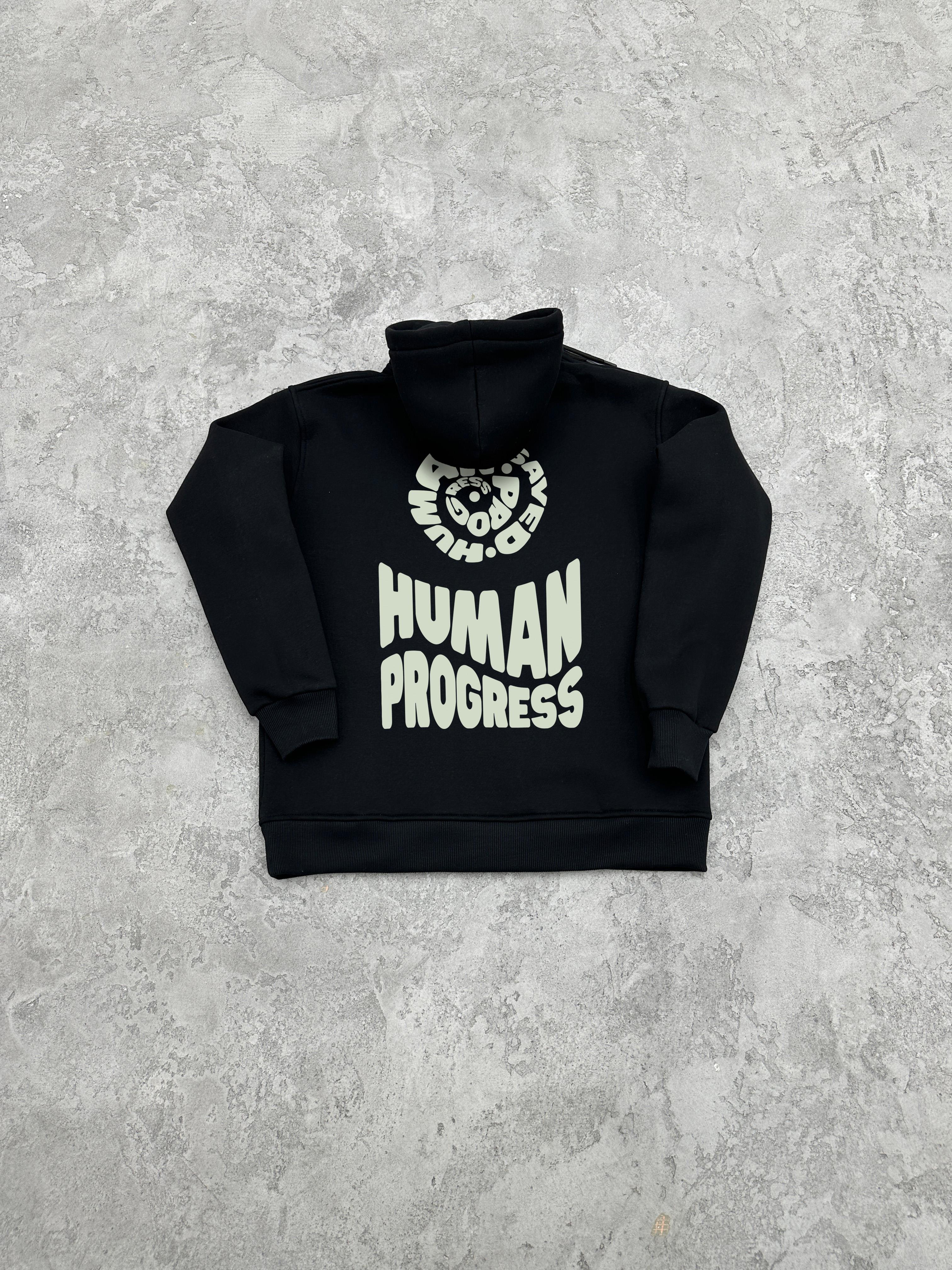 3 İplik Şardonlu HUMAN PROGRESS Sweatshirt - Siyah