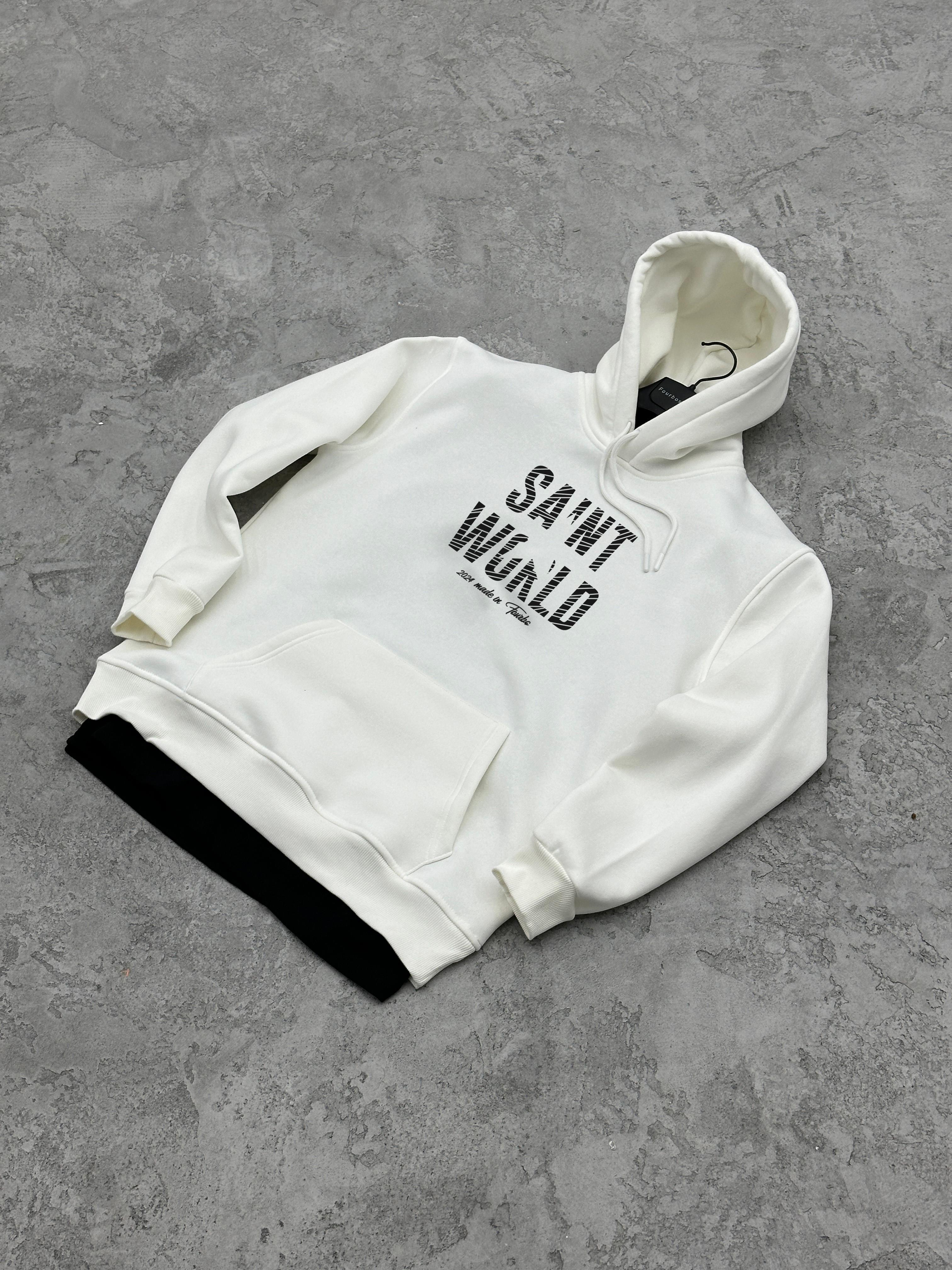 3 İplik Şardonlu SAINT Sweatshirt - Beyaz