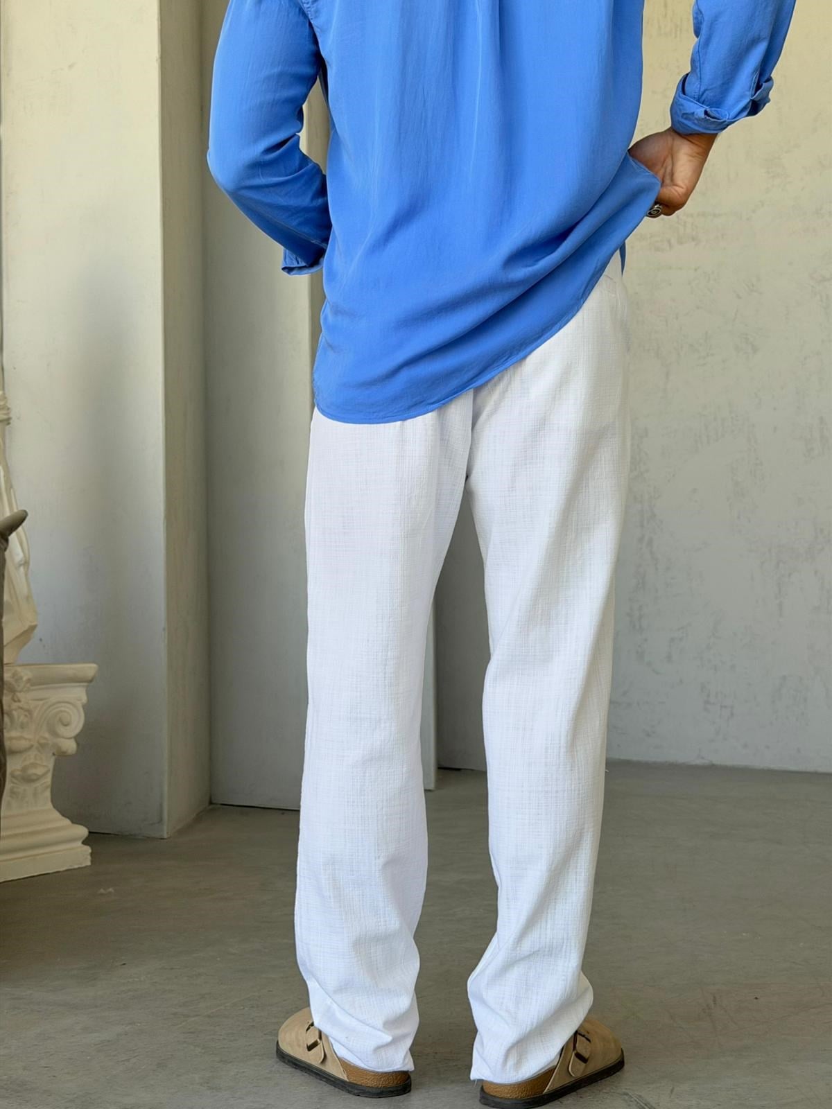 5077 Keten Pantolon - BEYAZ 