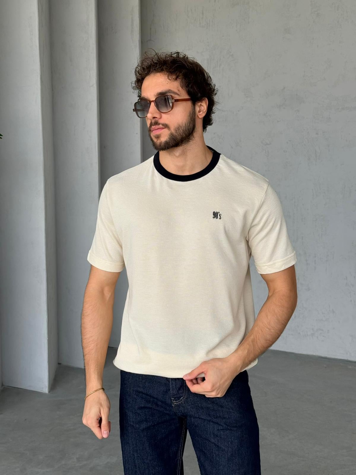 90'S Nakışlı T-Shirt M - Krem