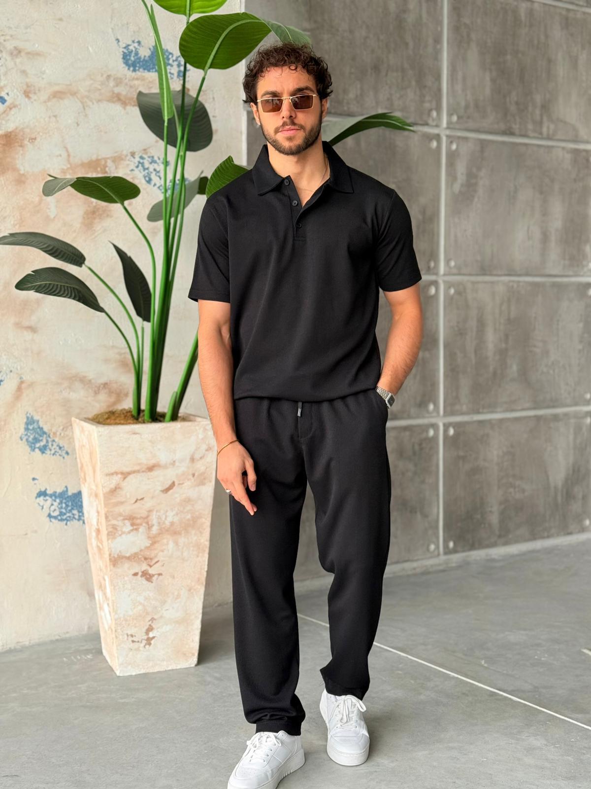 Basic Polo Yaka Takım M - Siyah