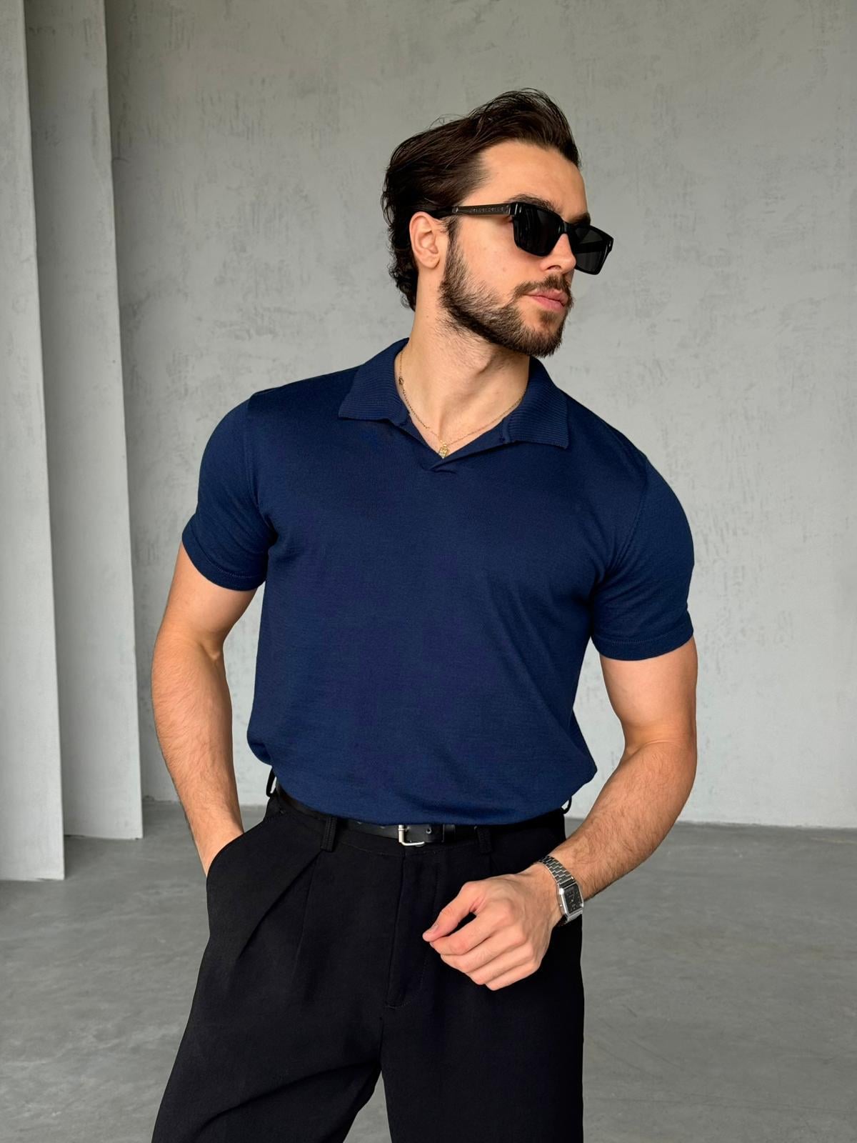 Basic Polo Yaka Triko G - Lacivert