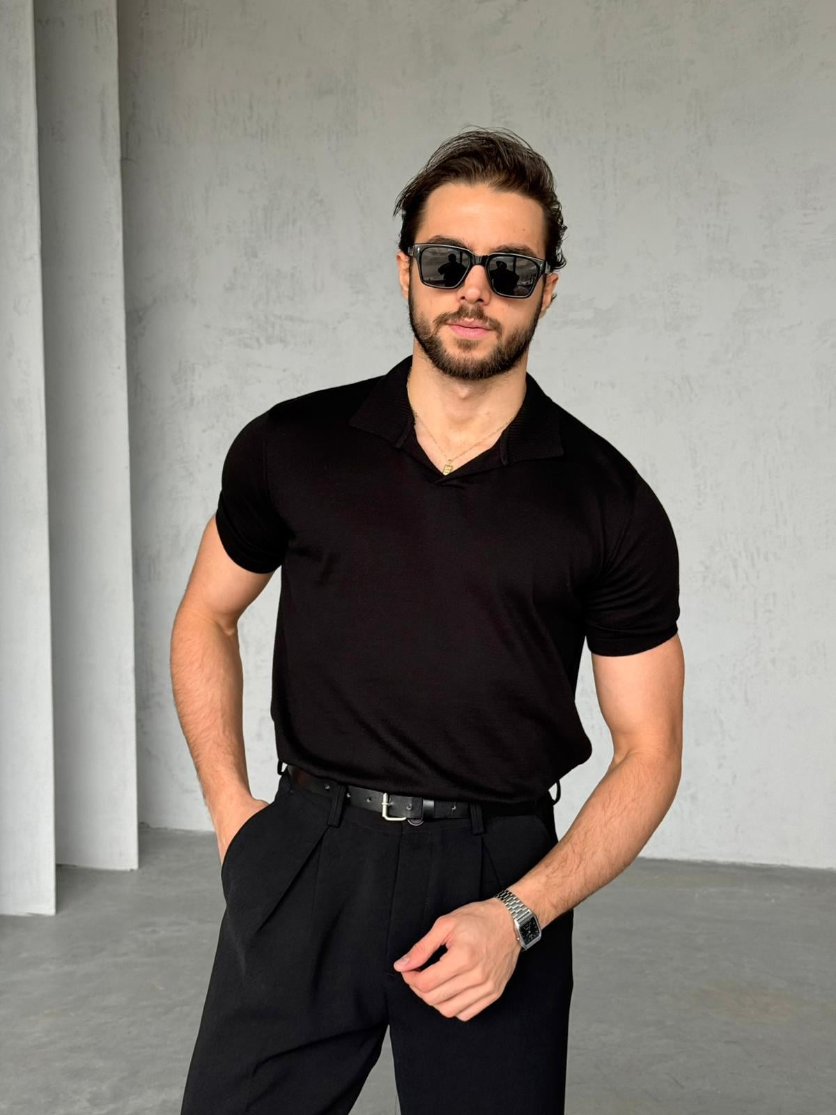 Basic Polo Yaka Triko G - Siyah