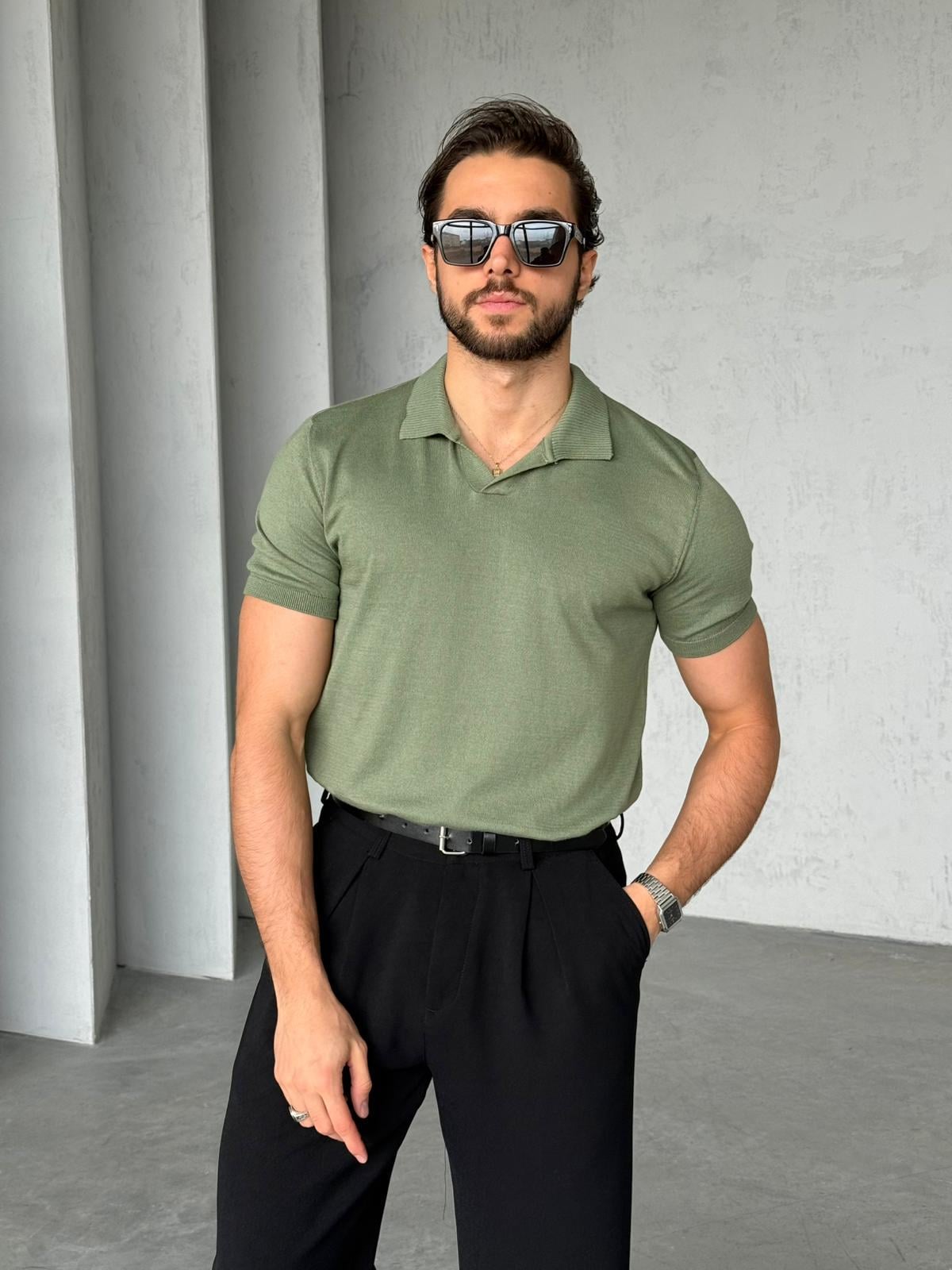 Basic Polo Yaka Triko G - Yeşil