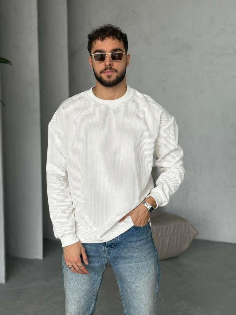 BİSİKLET YAKA KADİFE KUMAŞ SWEAT - EKRU