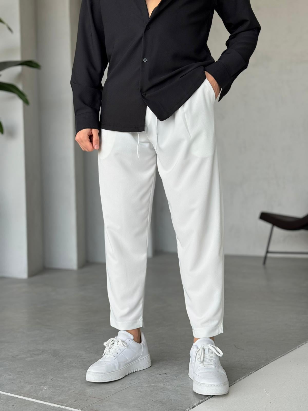 Boyfriend Kumaş Jogger Pantolon M - Beyaz