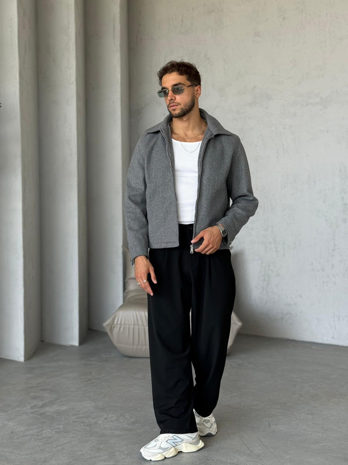 C132 Kaşmir Kumaş Casual Ceket Gri