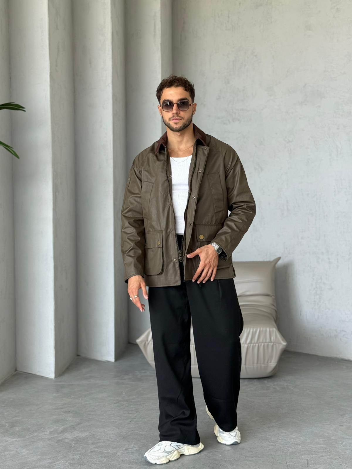C133 Waxed Çıt Çıt Cep Detay Oversize Ceket Haki