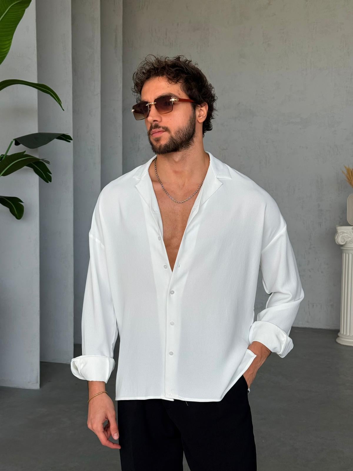 Camp Collar Yaka Basic Oversize Gömlek M - Beyaz