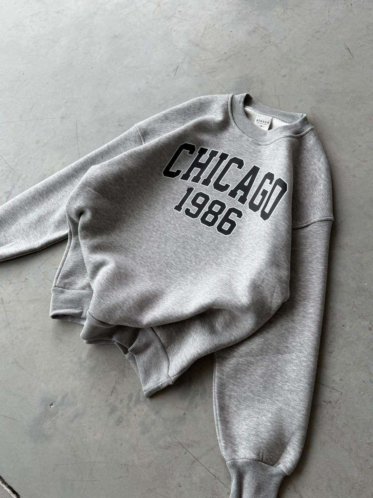 Chicago Baskılı Oversize 3 İplik Bisiklet Yaka Sweat Grimelange