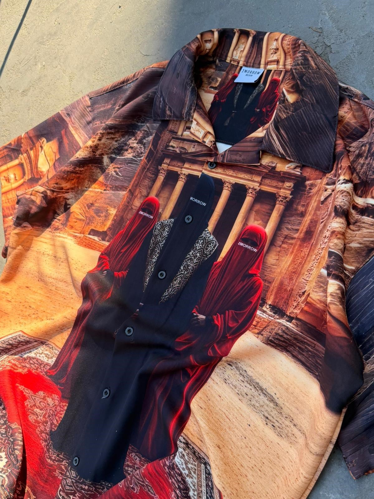 ÇÖL MİRASI TAŞ Desenli Dubble Hürrem Kumaş Oversize Gömlek 