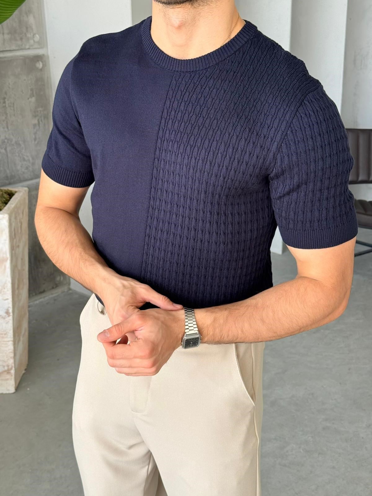 Contrast Dokulu Premium Triko T - Lacivert