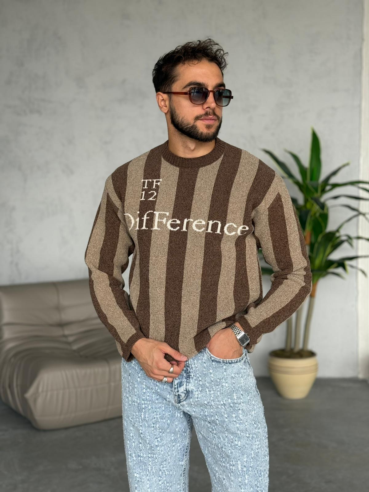 ÇUBUKLU PREMİUM DESEN TRİKO KAHVE