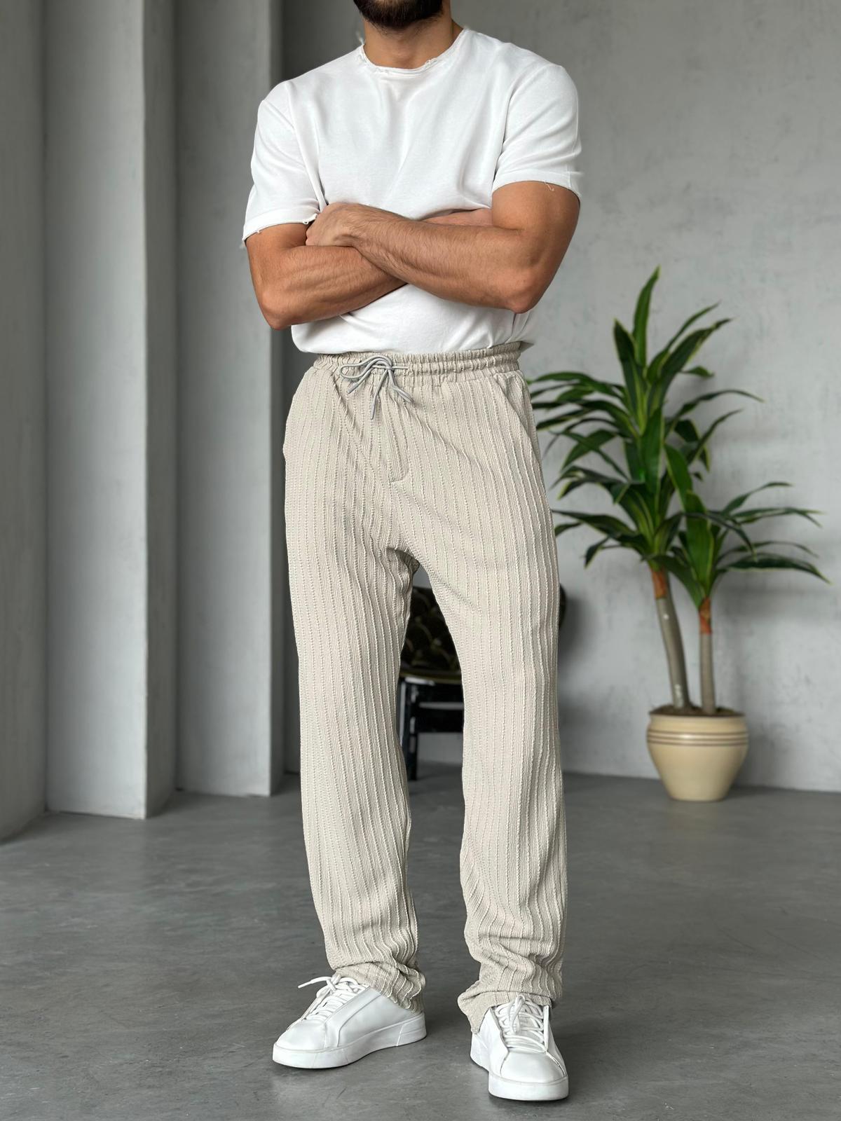 Desenli Jogger Pantolon - Krem