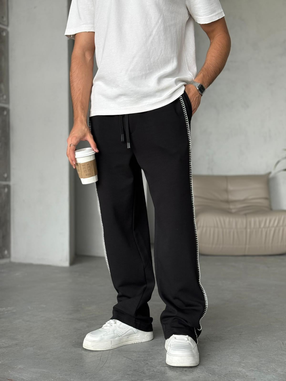 DİKİŞ DETAYLI BAGGY EŞOFMAN - Siyah