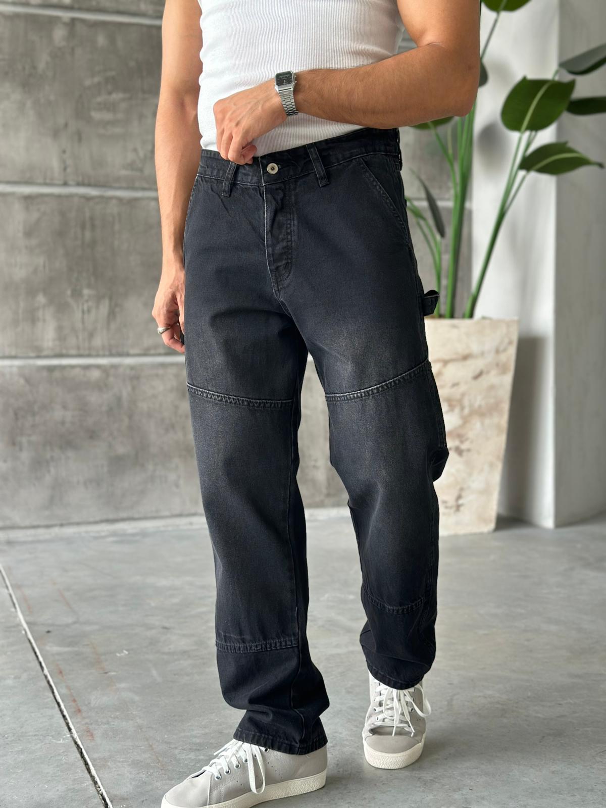 Dikiş Detaylı Baggy Pantolon Siyah