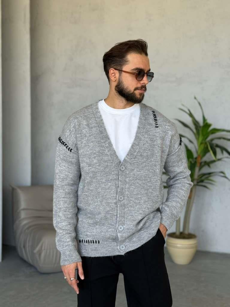 DİKİŞ DETAYLI TRİKO HIRKA - Gri