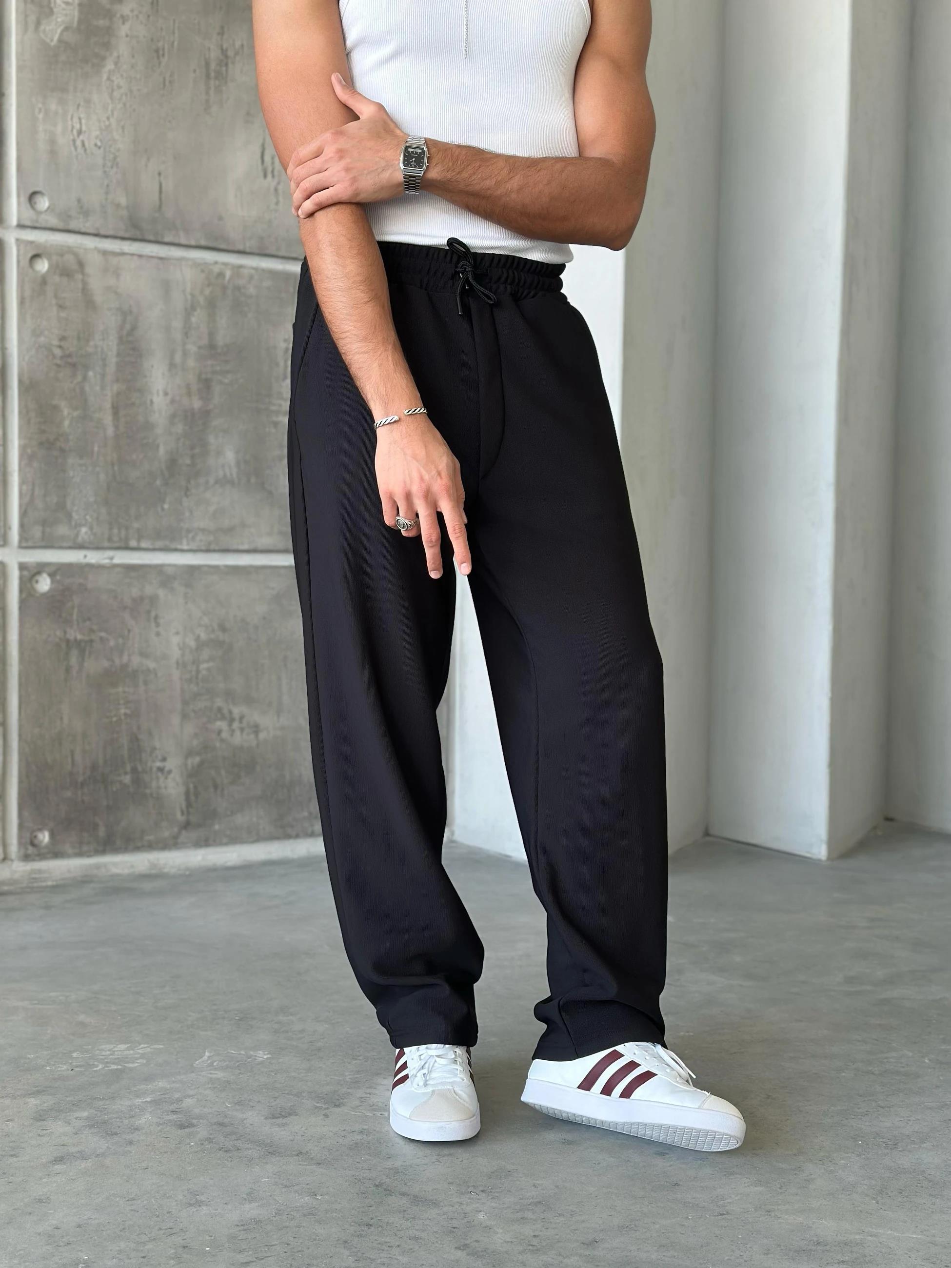 E102 Fitilli Ottoman Kumaş Jogger Siyah K