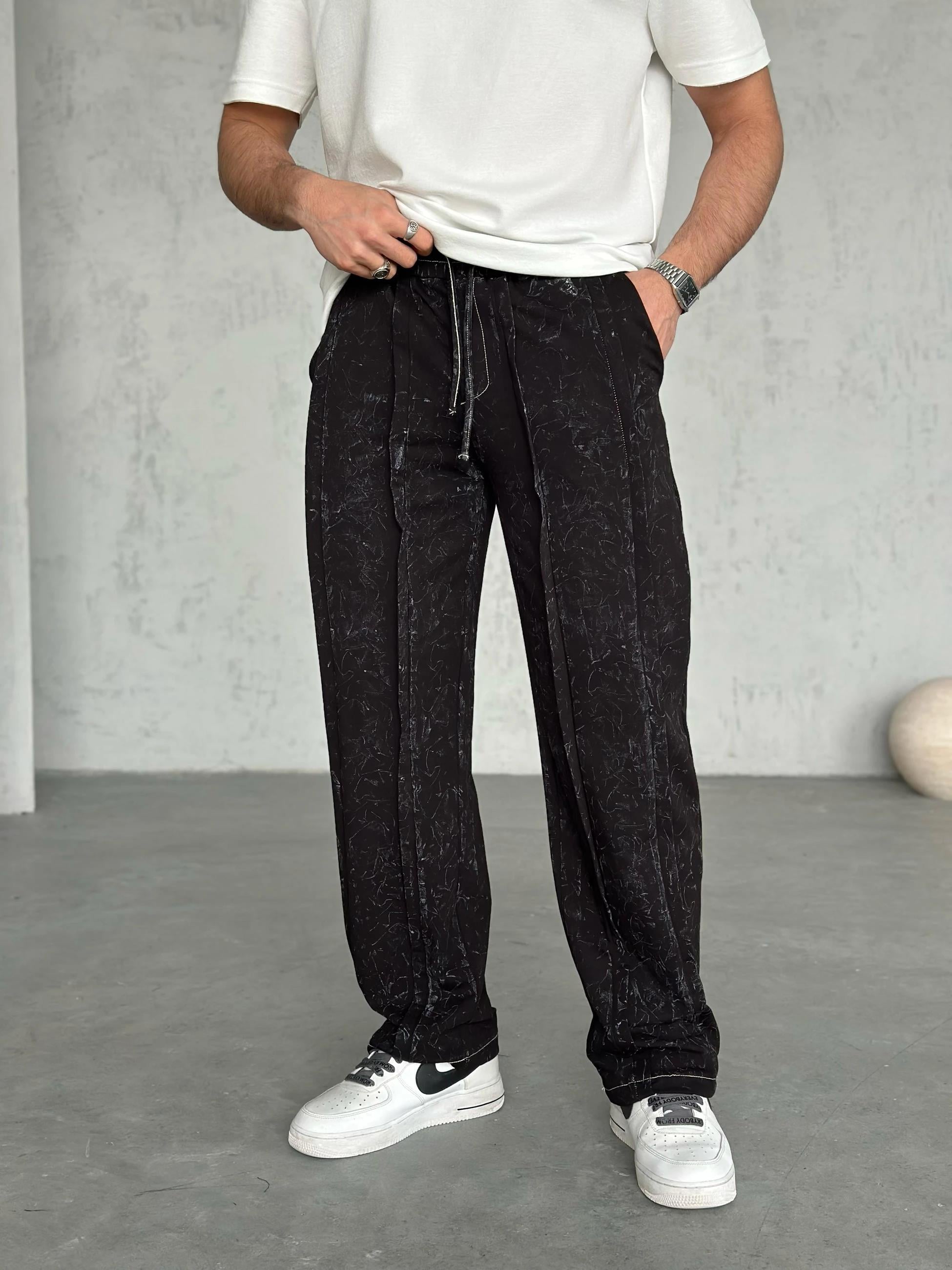 EF1352 Tasarım Yıkamalı Baggy Eşofman Siyah