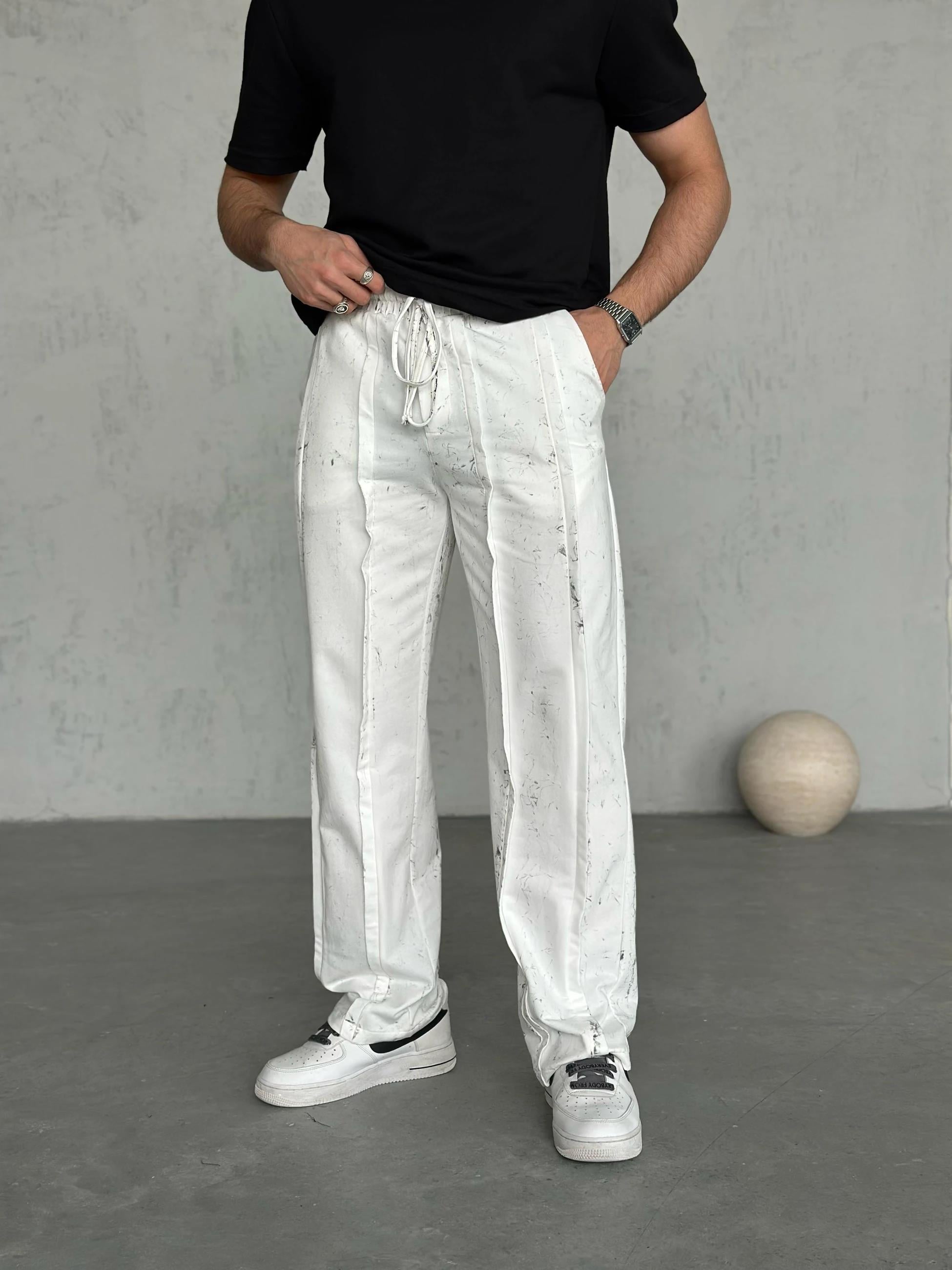 EF1354 Tasarım Yıkamalı Baggy Eşofman Beyaz