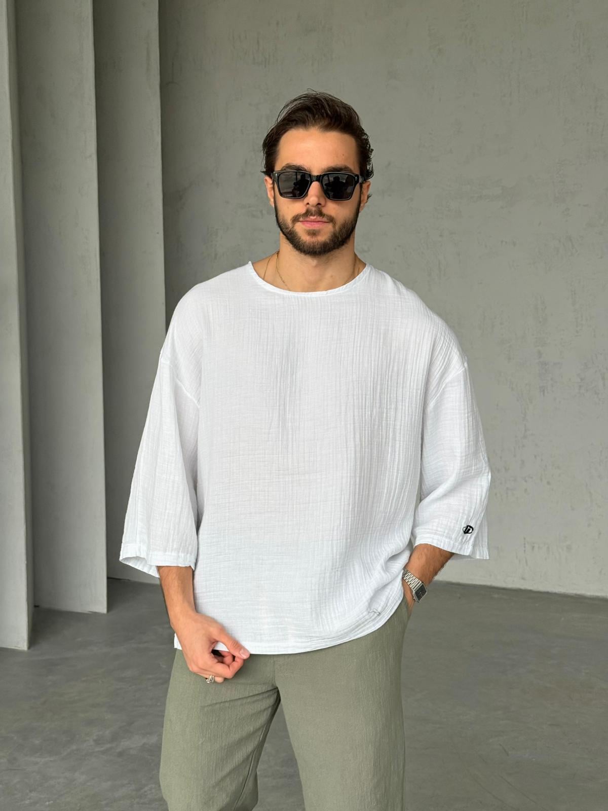 Fakirkol Nakışlı Müslin Kumaş T-Shirt G - Beyaz