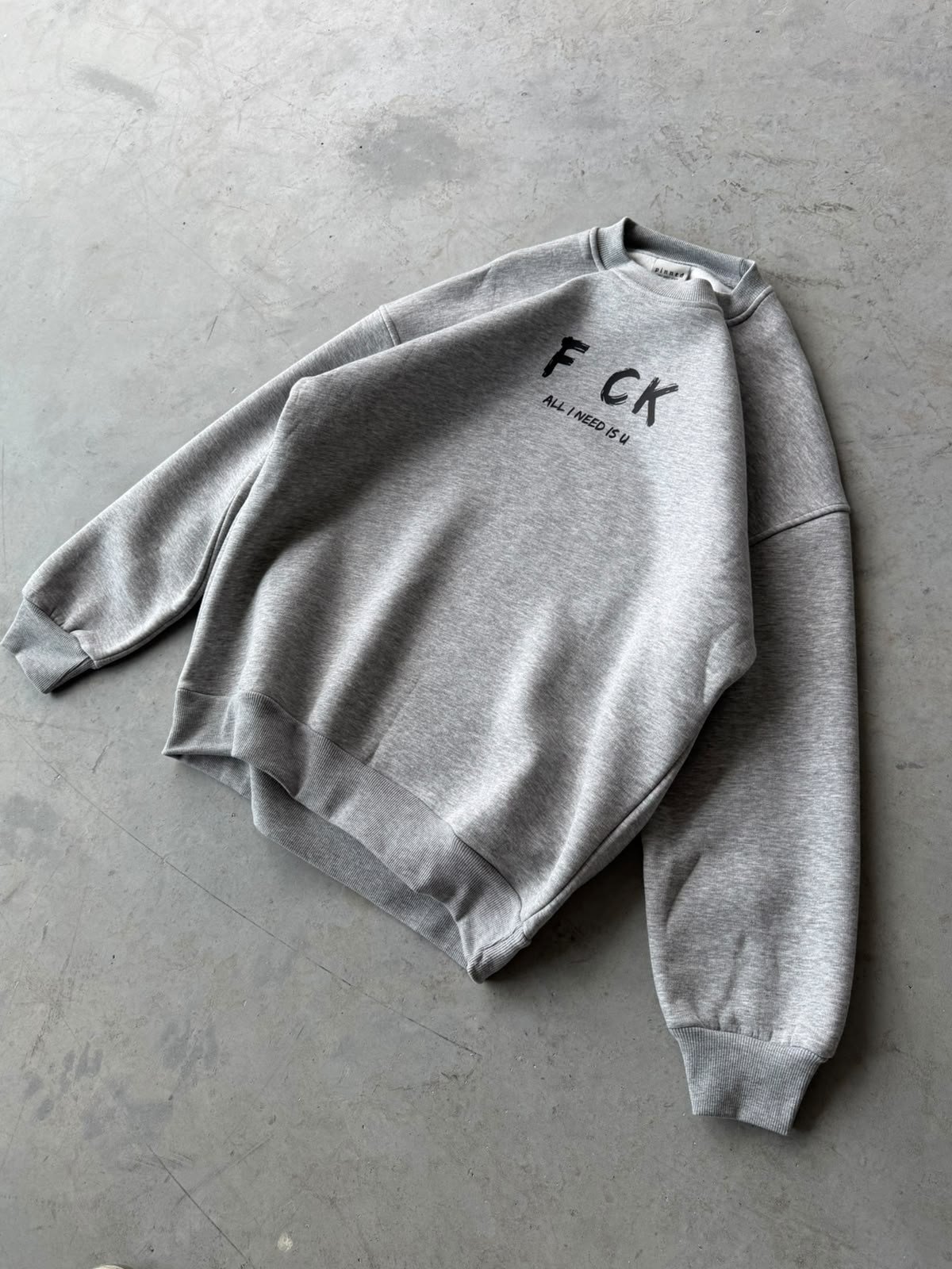 Fck Baskılı Oversize 3 İplik Bisiklet Yaka Sweat Grimelange