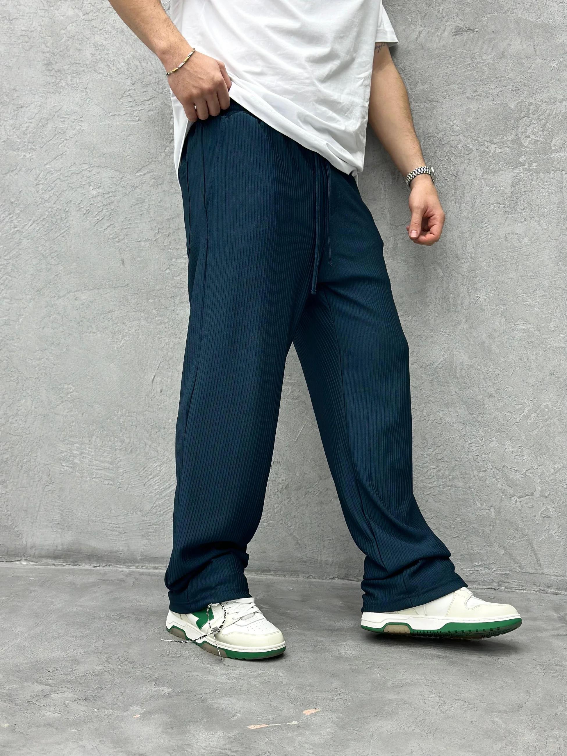 Fitilli Baggy Kumaş Pantolon Petrol Yeşili