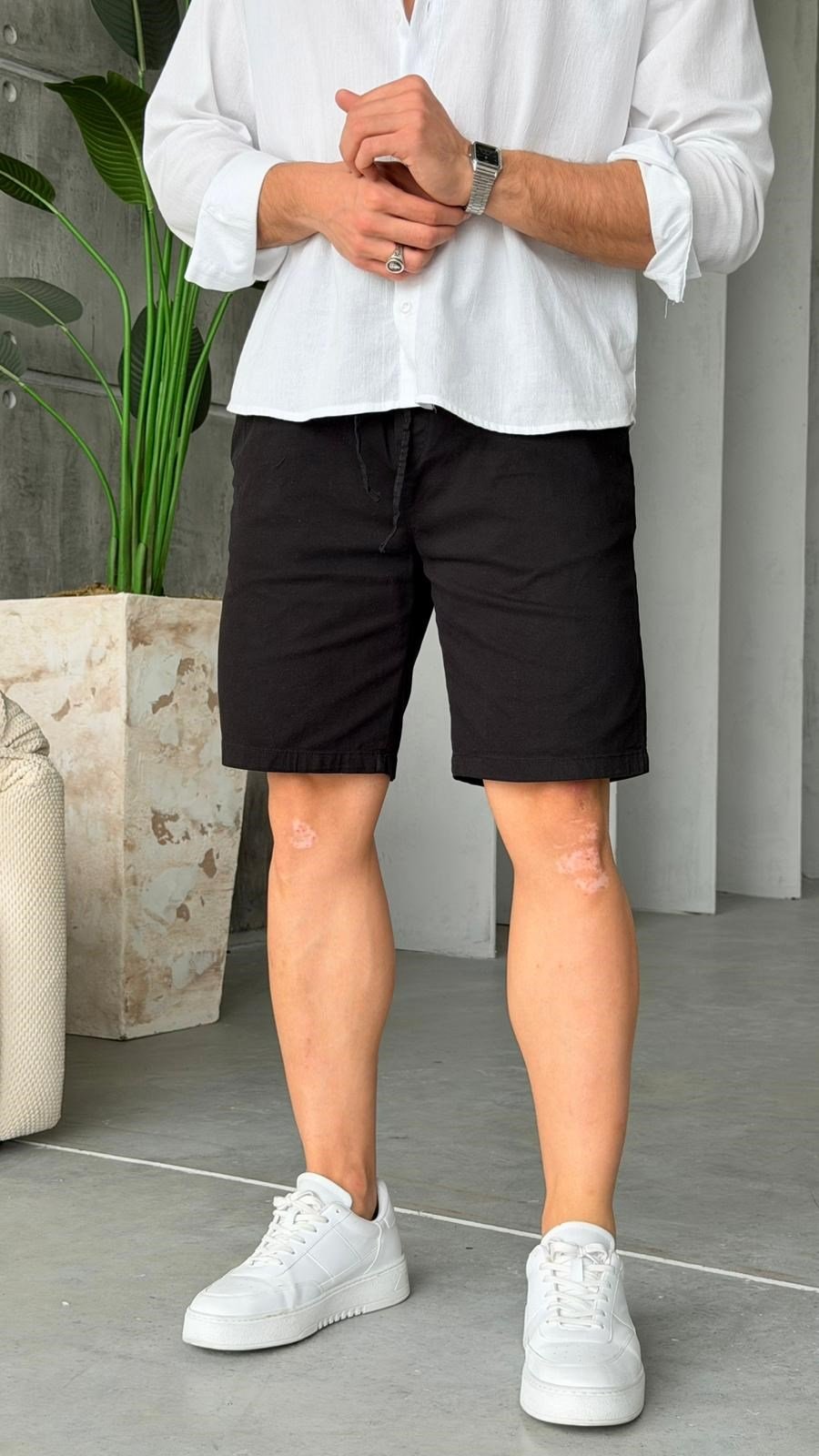 GABARDİN KUMAŞ BASIC ŞORT W-SİYAH