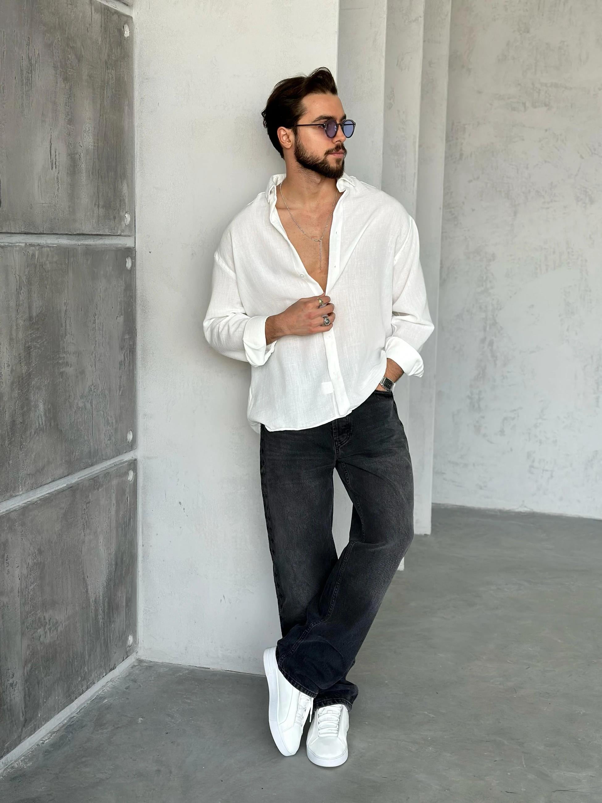 GM404 Soft Basic Oversize Gömlek BEYAZ K