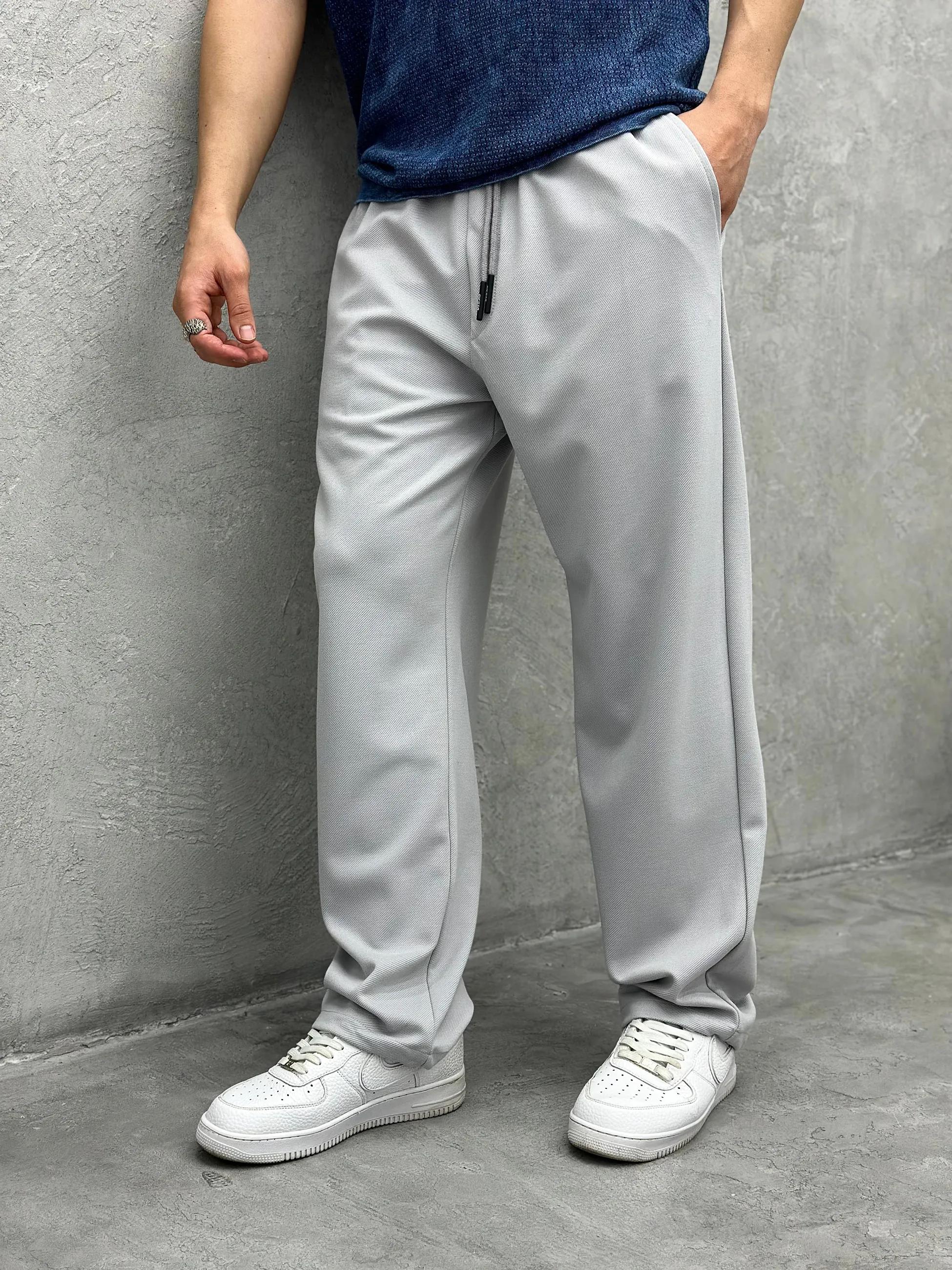 Gri Rahat Kalıp Gabardin Pantolon