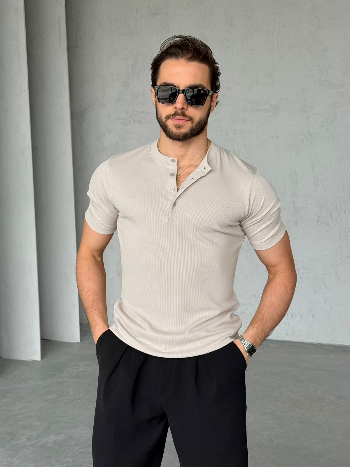Hanley Yaka Fitilli T-Shirt M - Krem