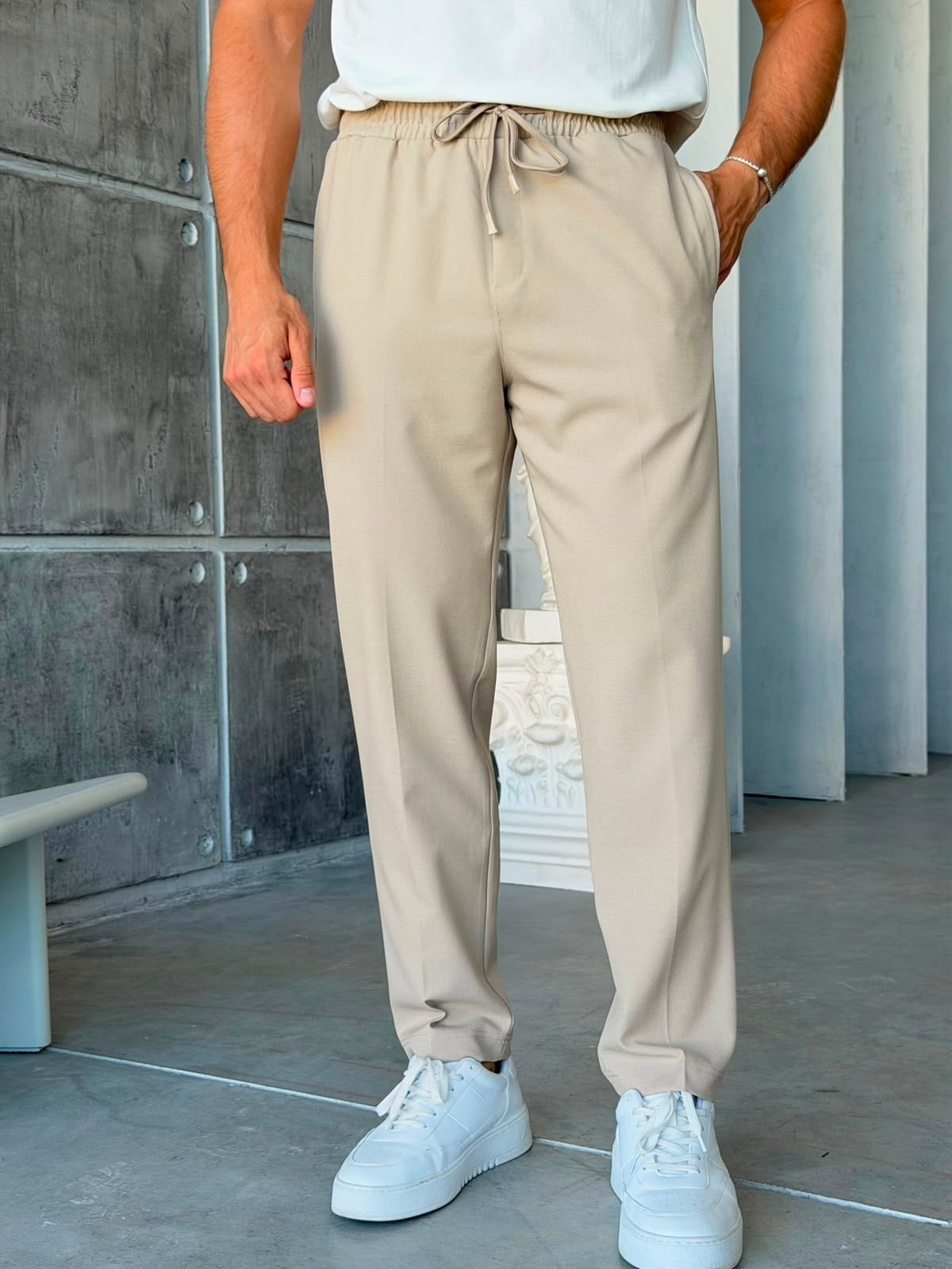 JOGGER KUMAŞ PANTOLON - M - BEJ