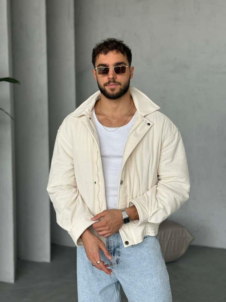 Kadife Kumaş Oversize Ceket - Ekru
