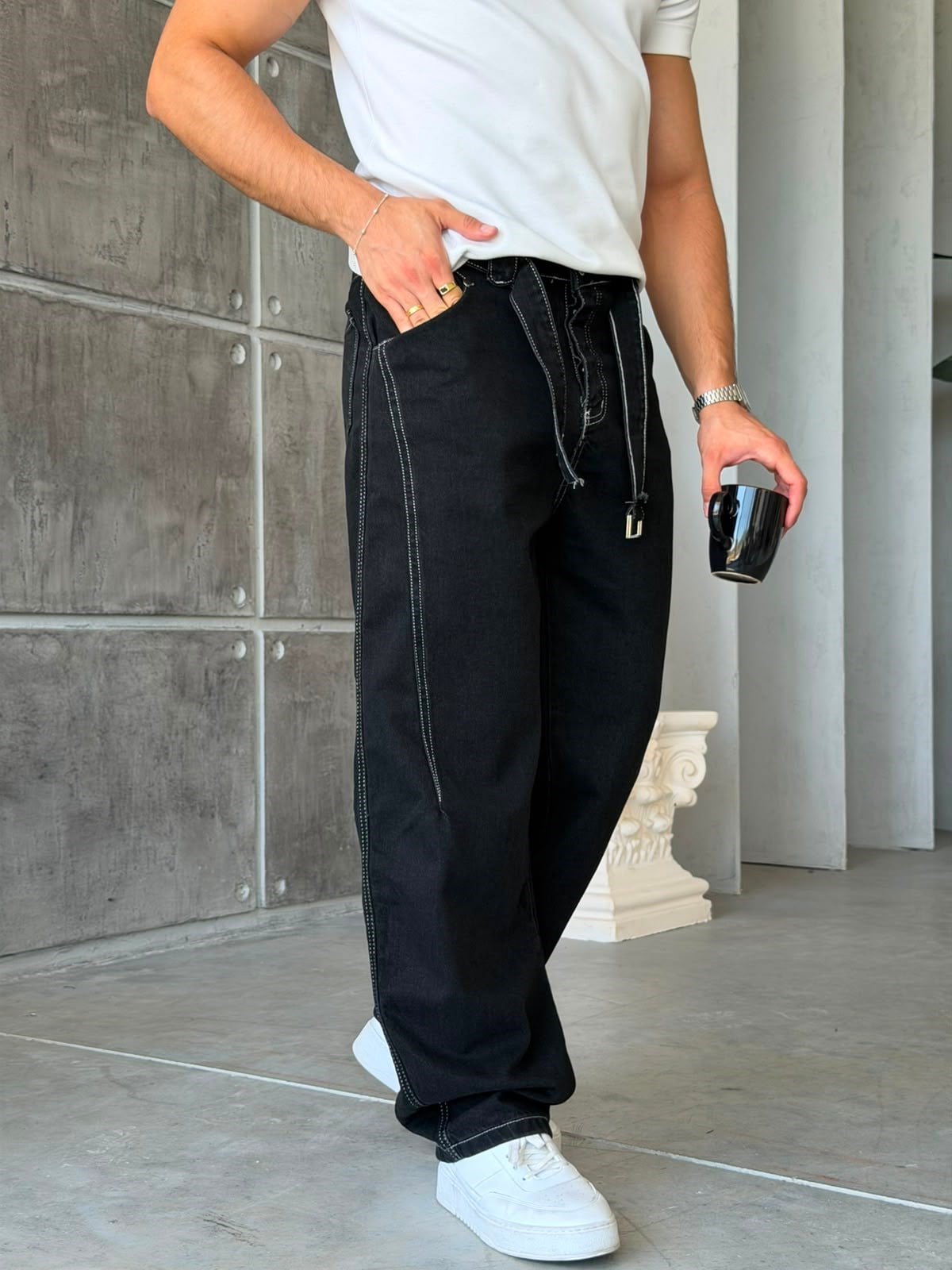Kemer Detaylı Premium BAGGY Kot Pantolon K