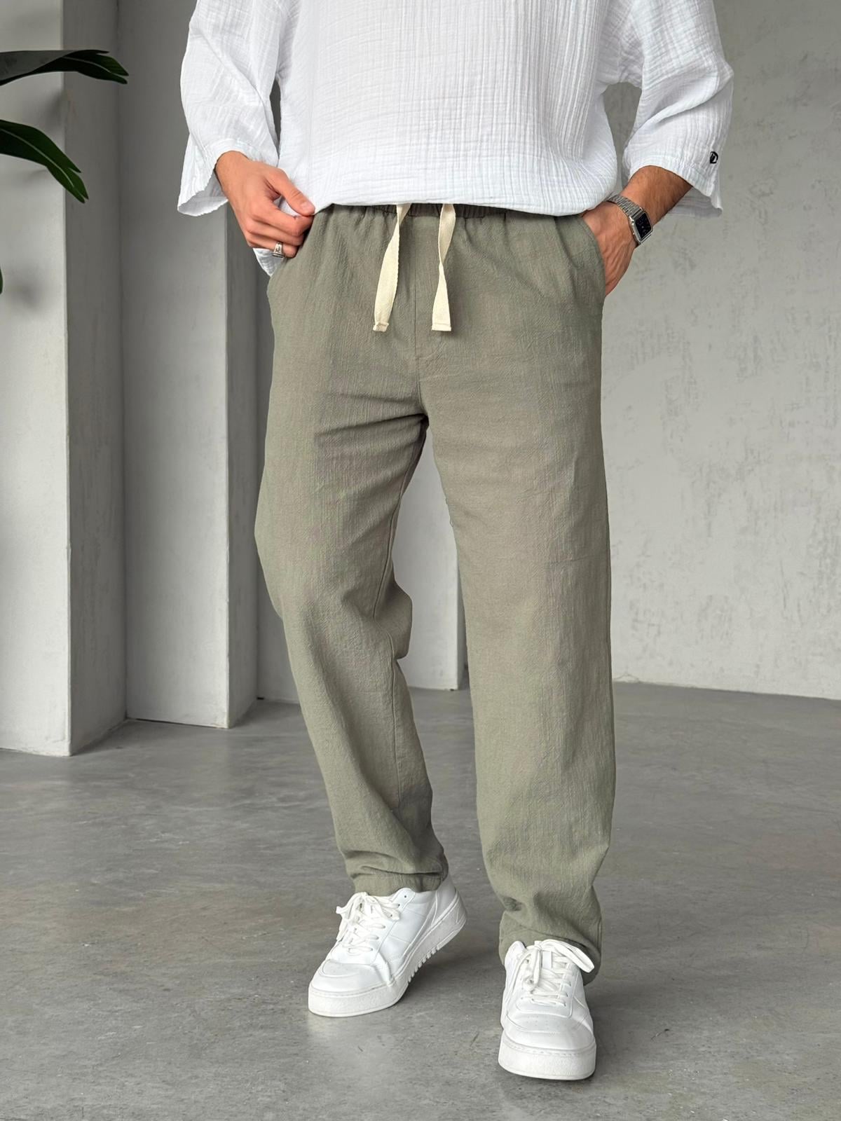 Keten Baggy Pantolon G - Yeşil