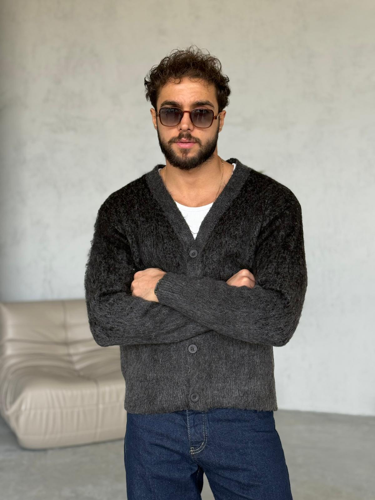 Kırçıllı Yün Hırka - Siyah