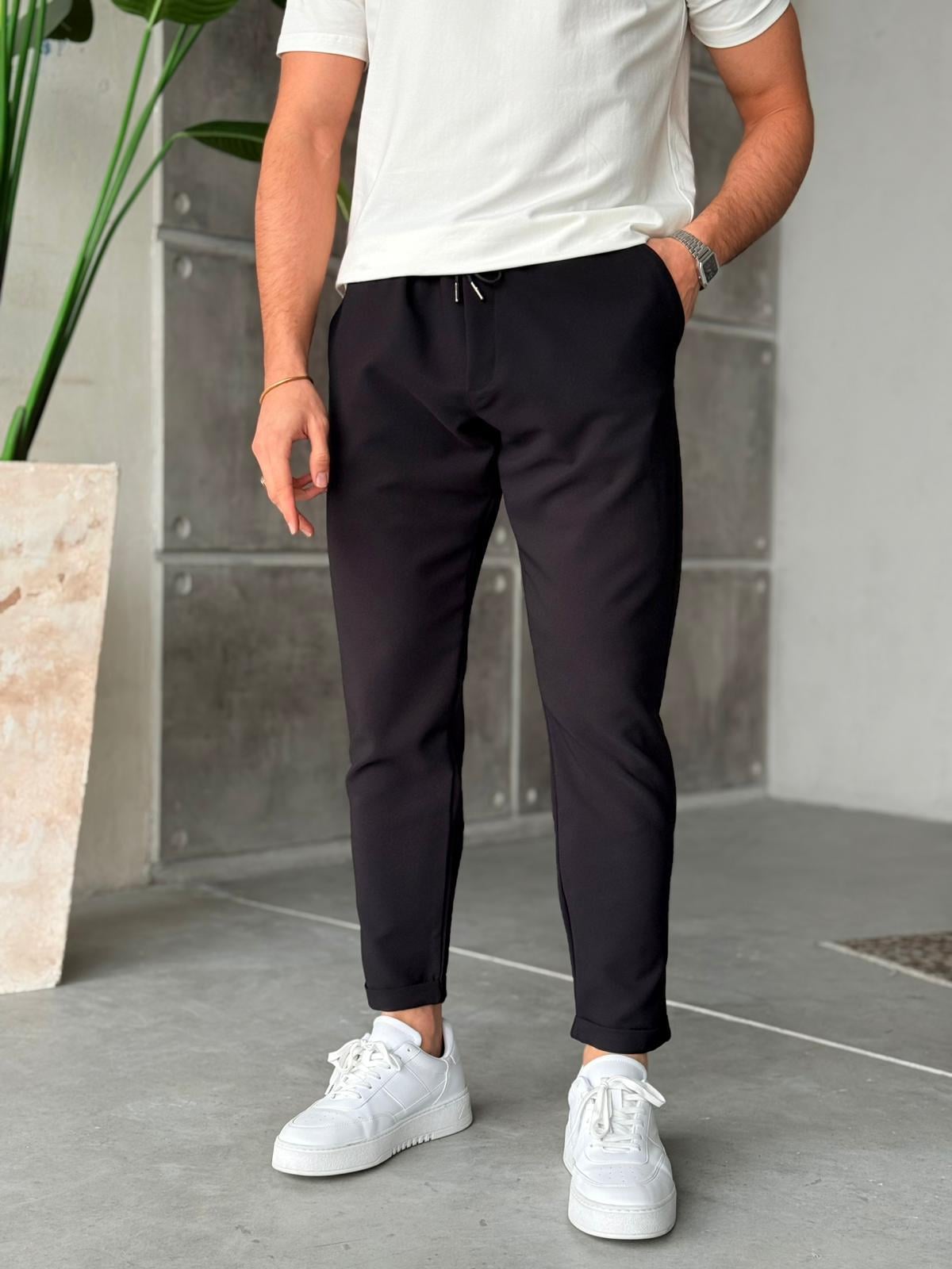 KM06342 Dubble paça  kumaş jogger pantolon SİYAH M
