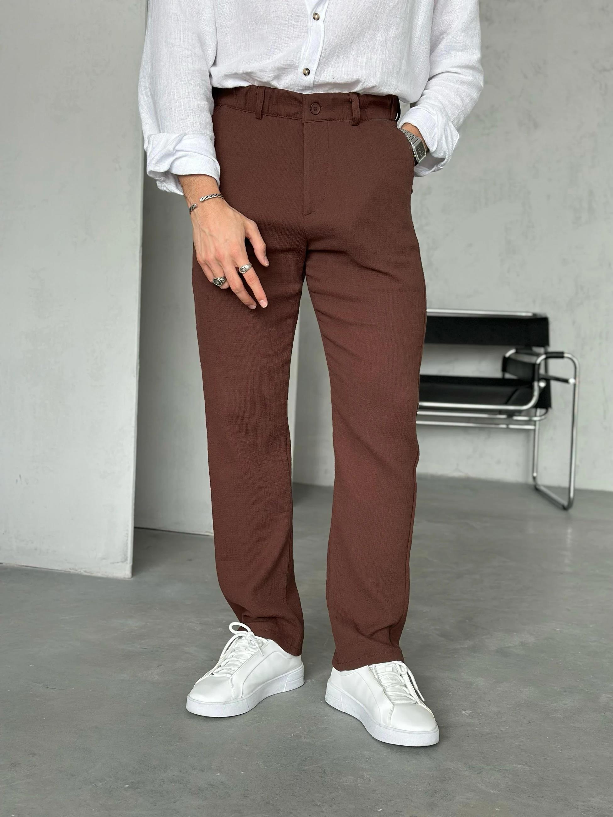 KM50660 Dokulu jogger pantolon KAHVE W