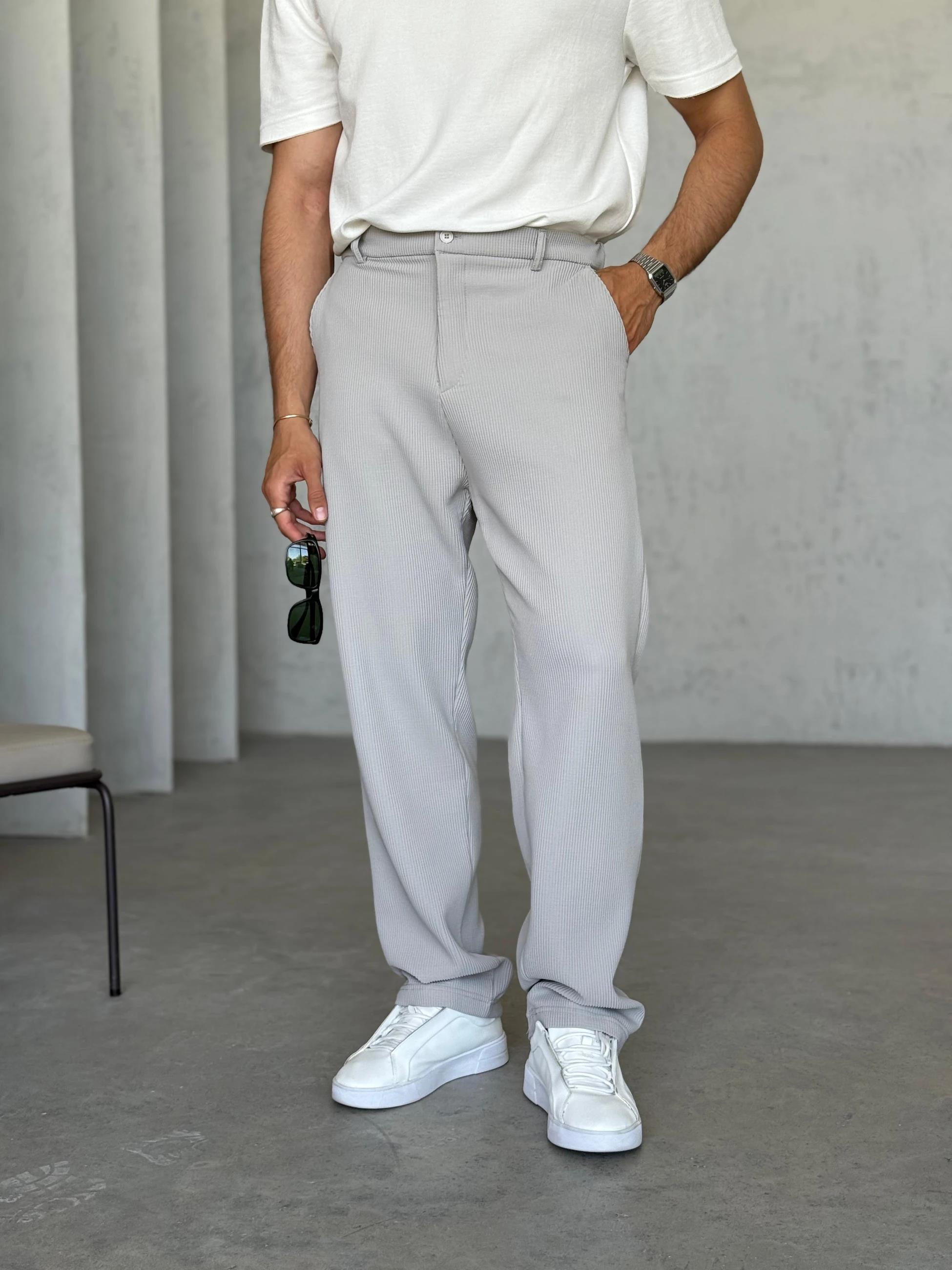 KM50731 Fitilli Baggy Kumaş Pantolon Gri