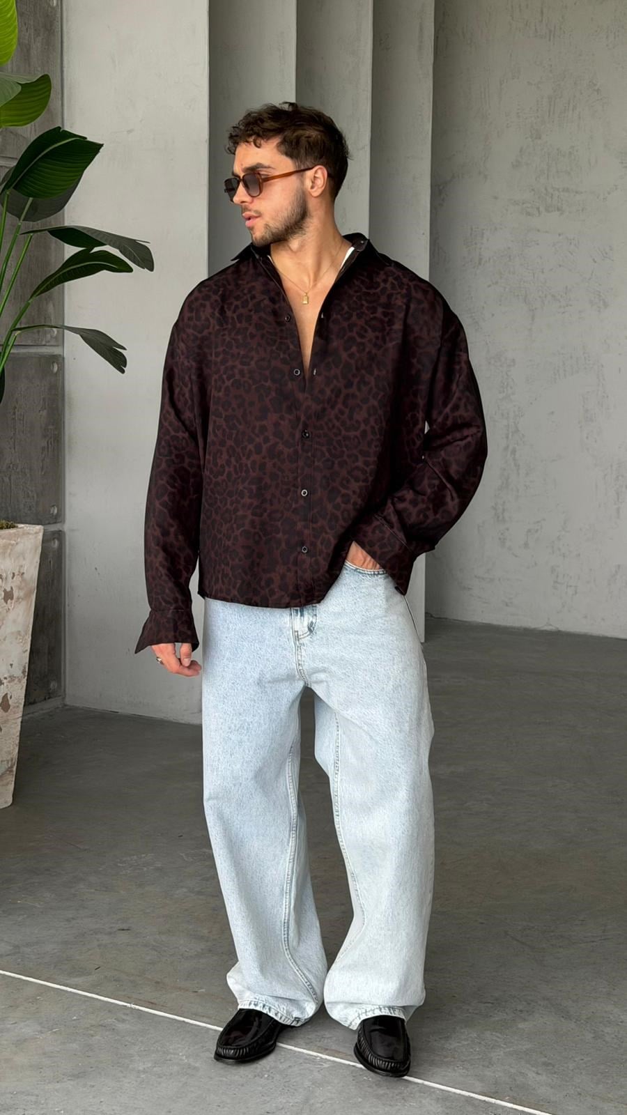 KOYU LEOPAR Desenli Dubble Hürrem Kumaş Oversize Gömlek T