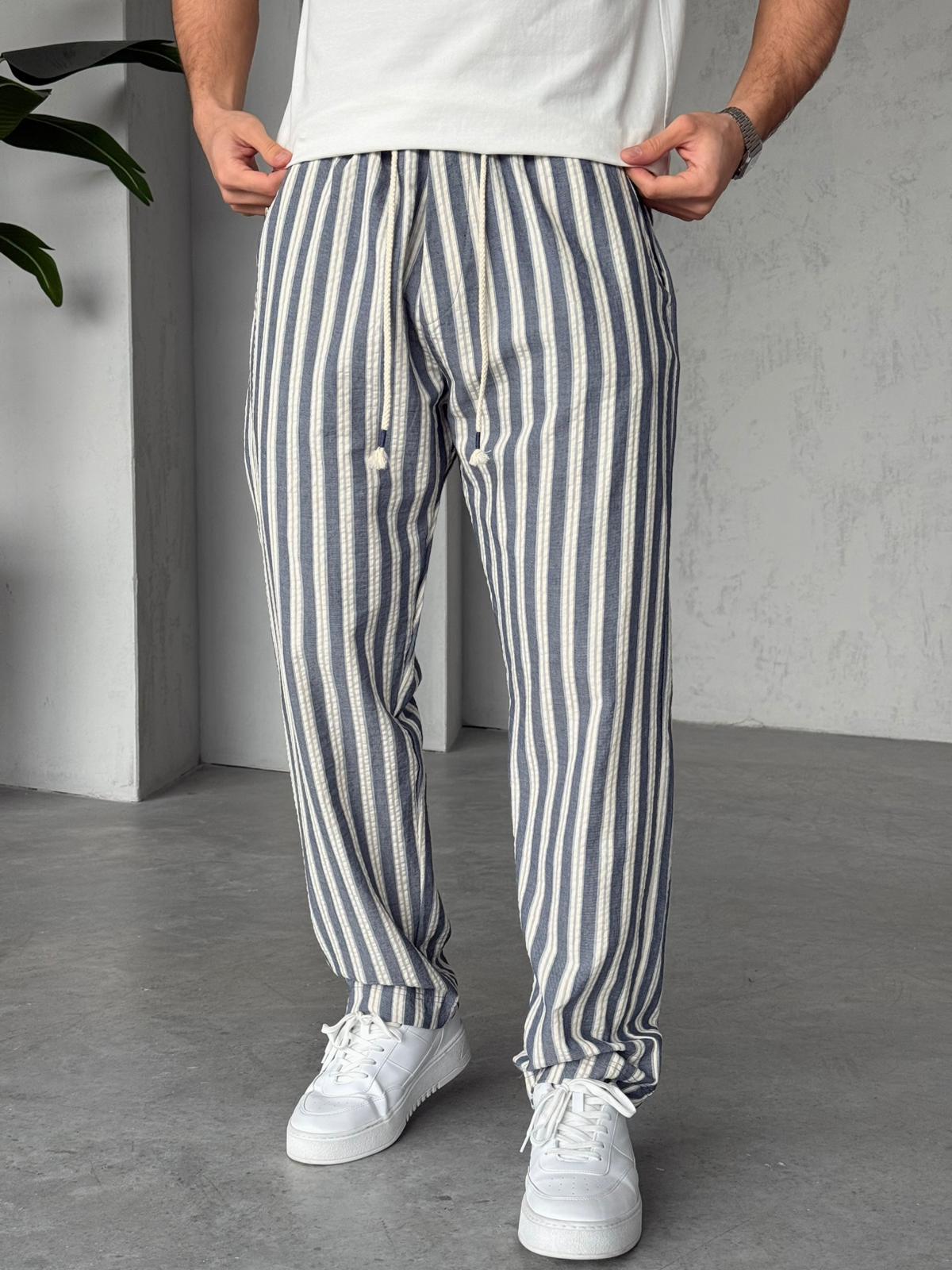Marin Çizgili Jogger Pantolon M - Lacivert