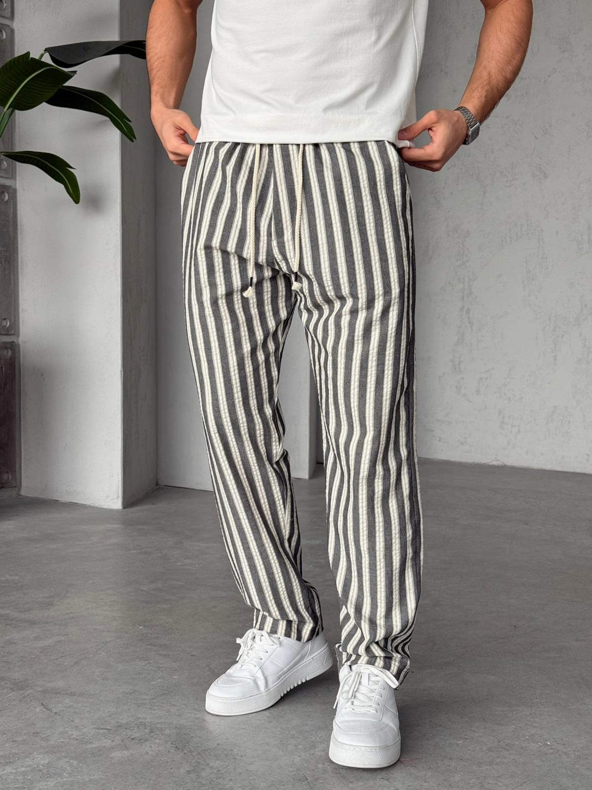 Marin Çizgili Jogger Pantolon M - Siyah